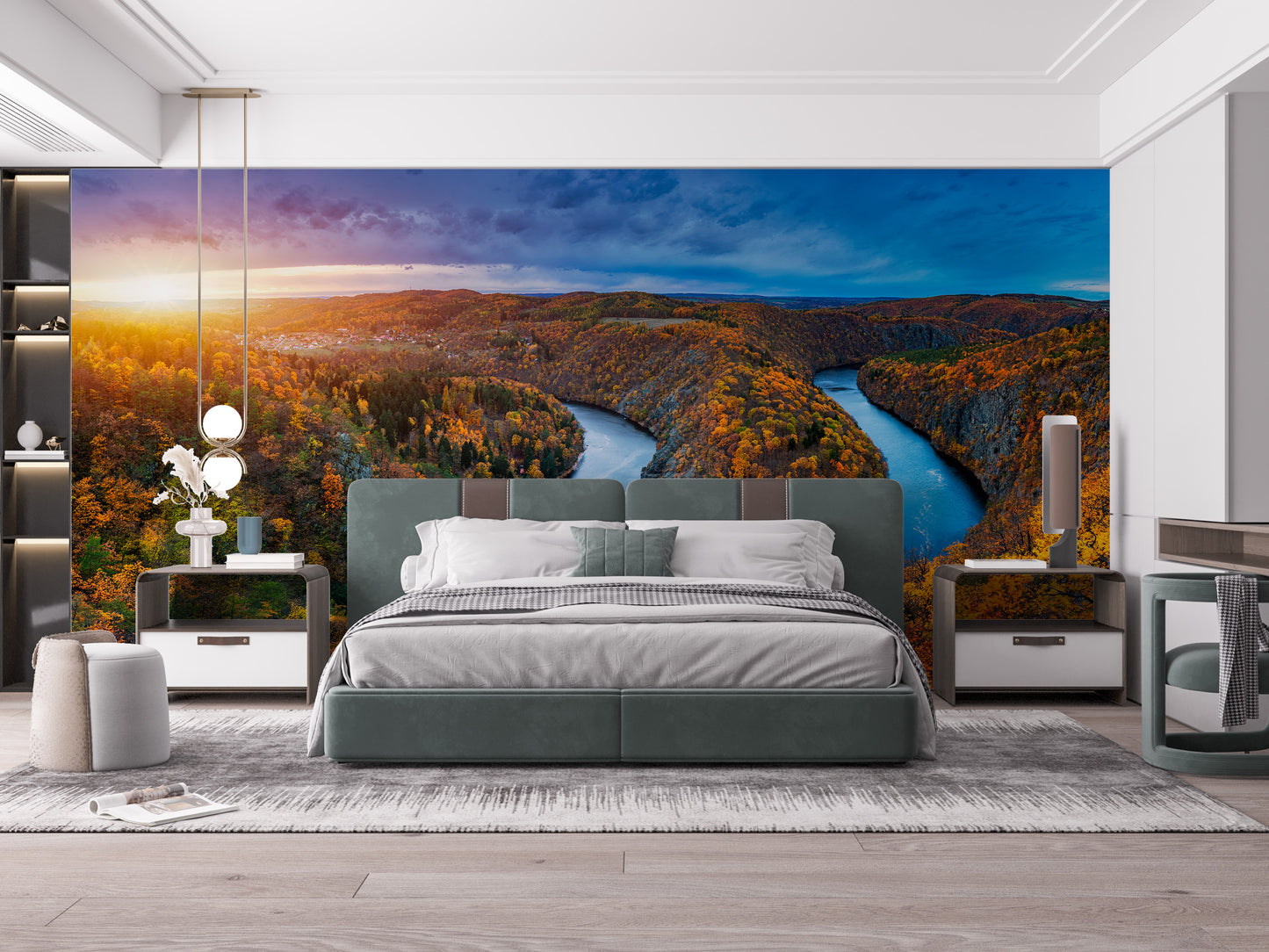 Autumn-inspired mural with Vltava River theme