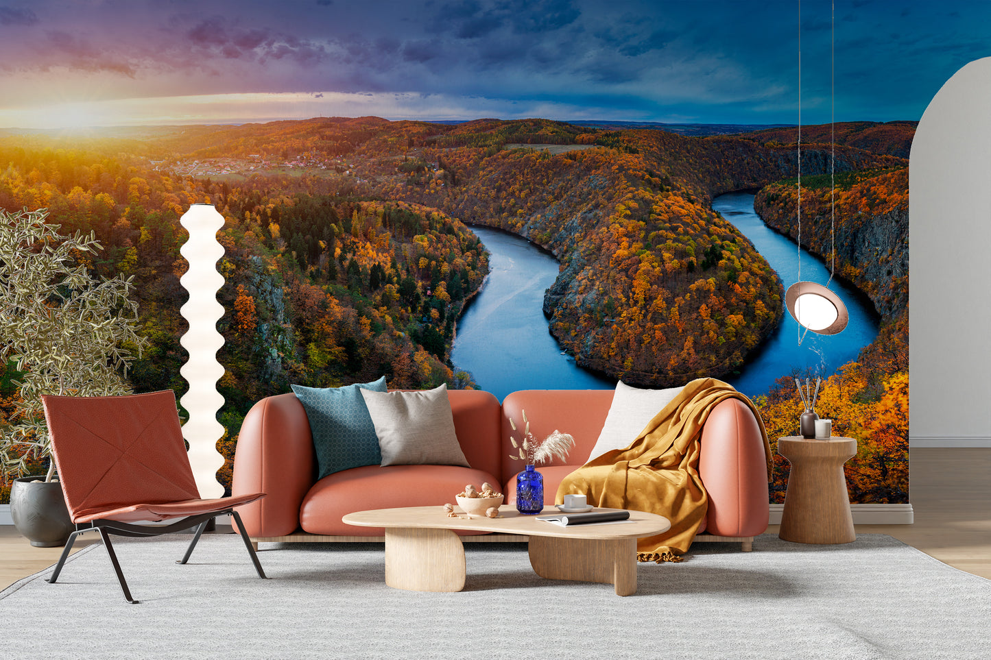 Scenic mural wallpaper with Vltava River in autumn