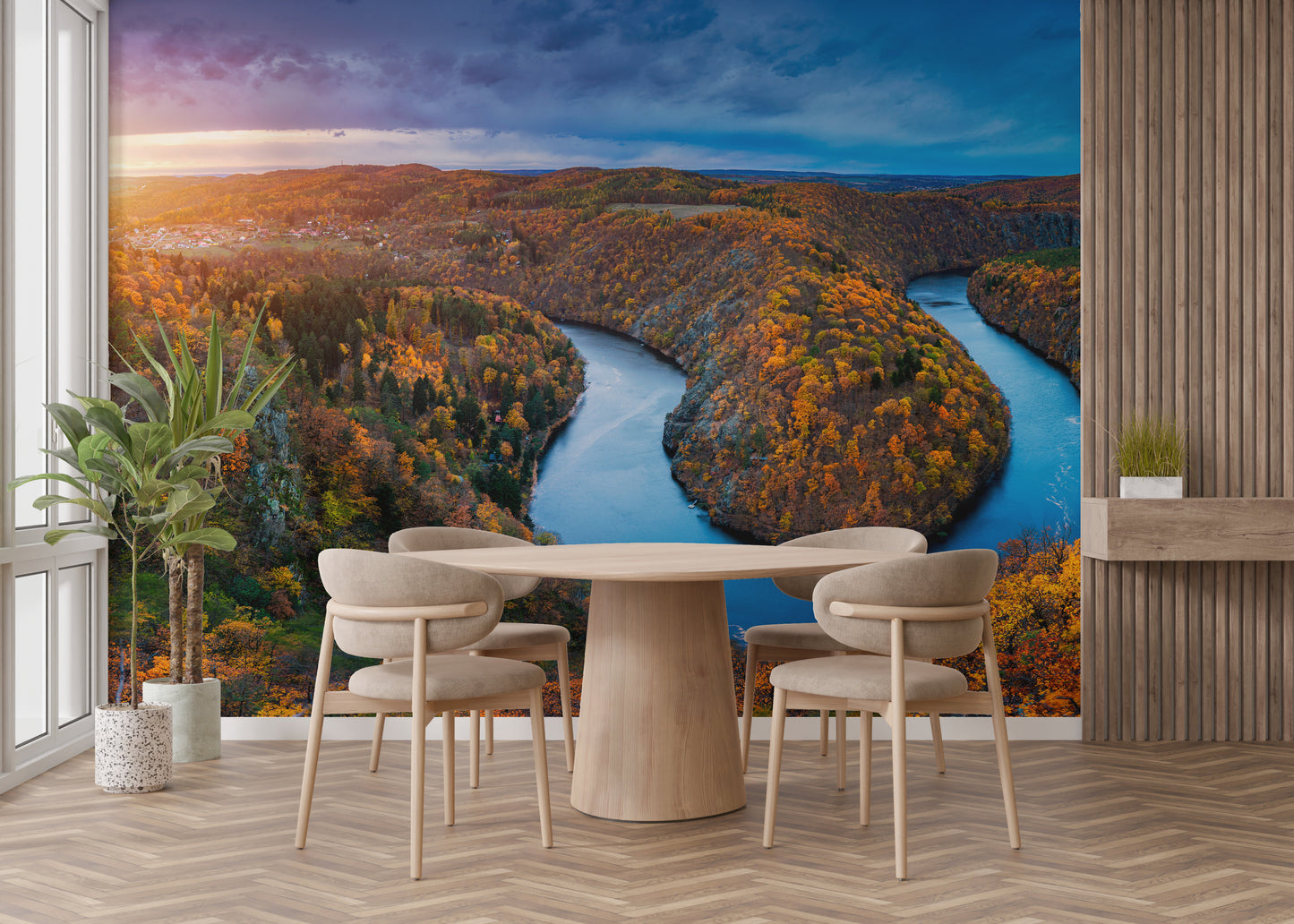 Vltava River autumn forest mural wallpaper