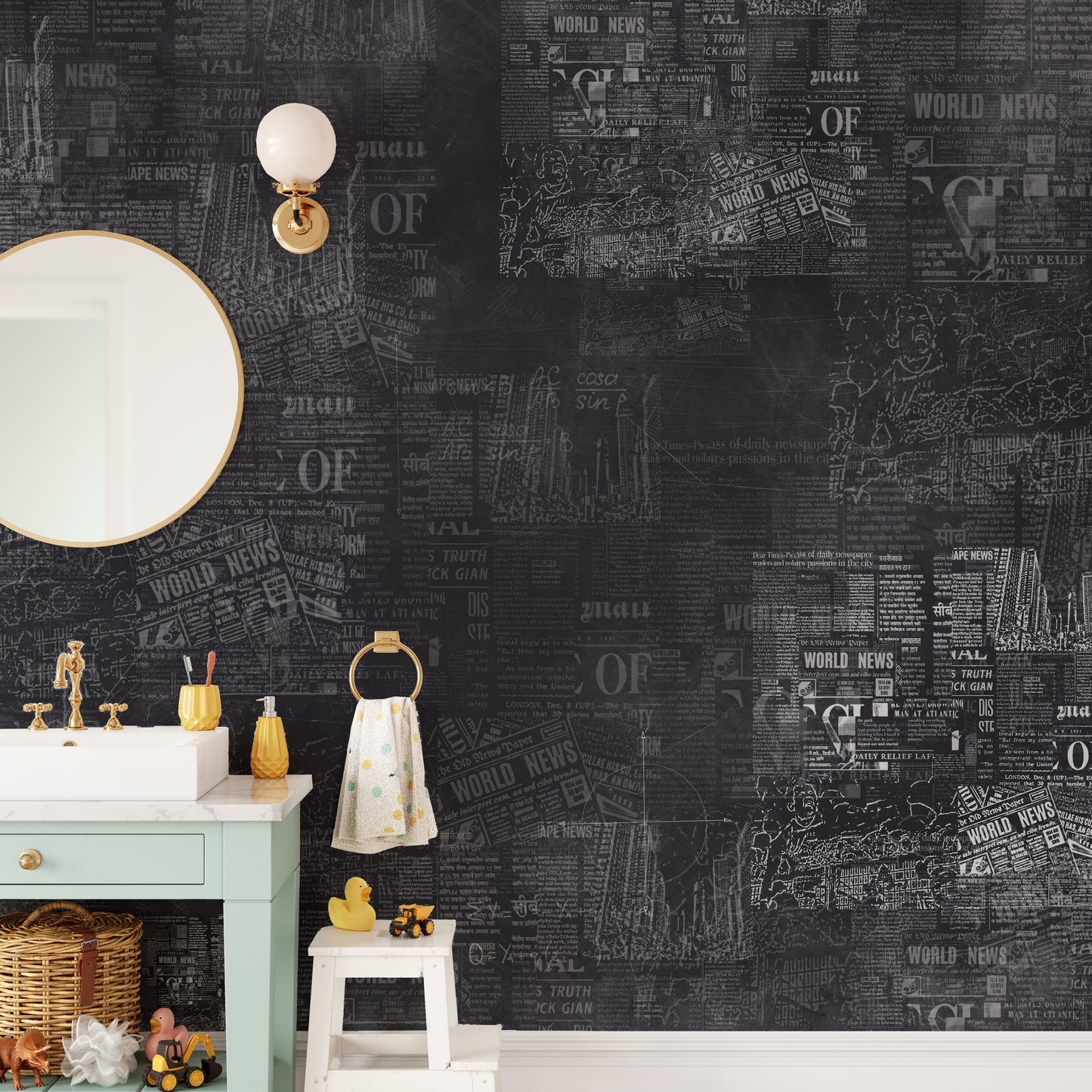 Sophisticated dark newspaper wall mural