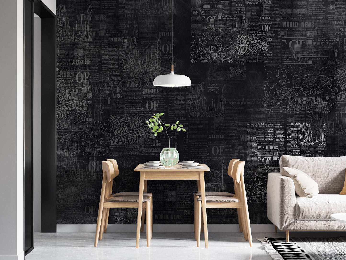 Trendy newspaper mural wall covering