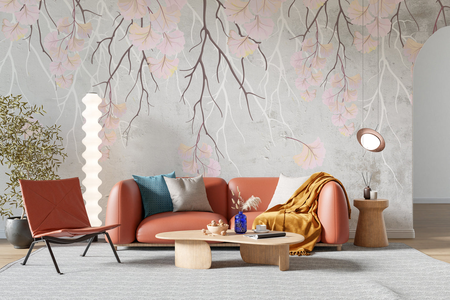 Delicate hanging branches mural wallpaper