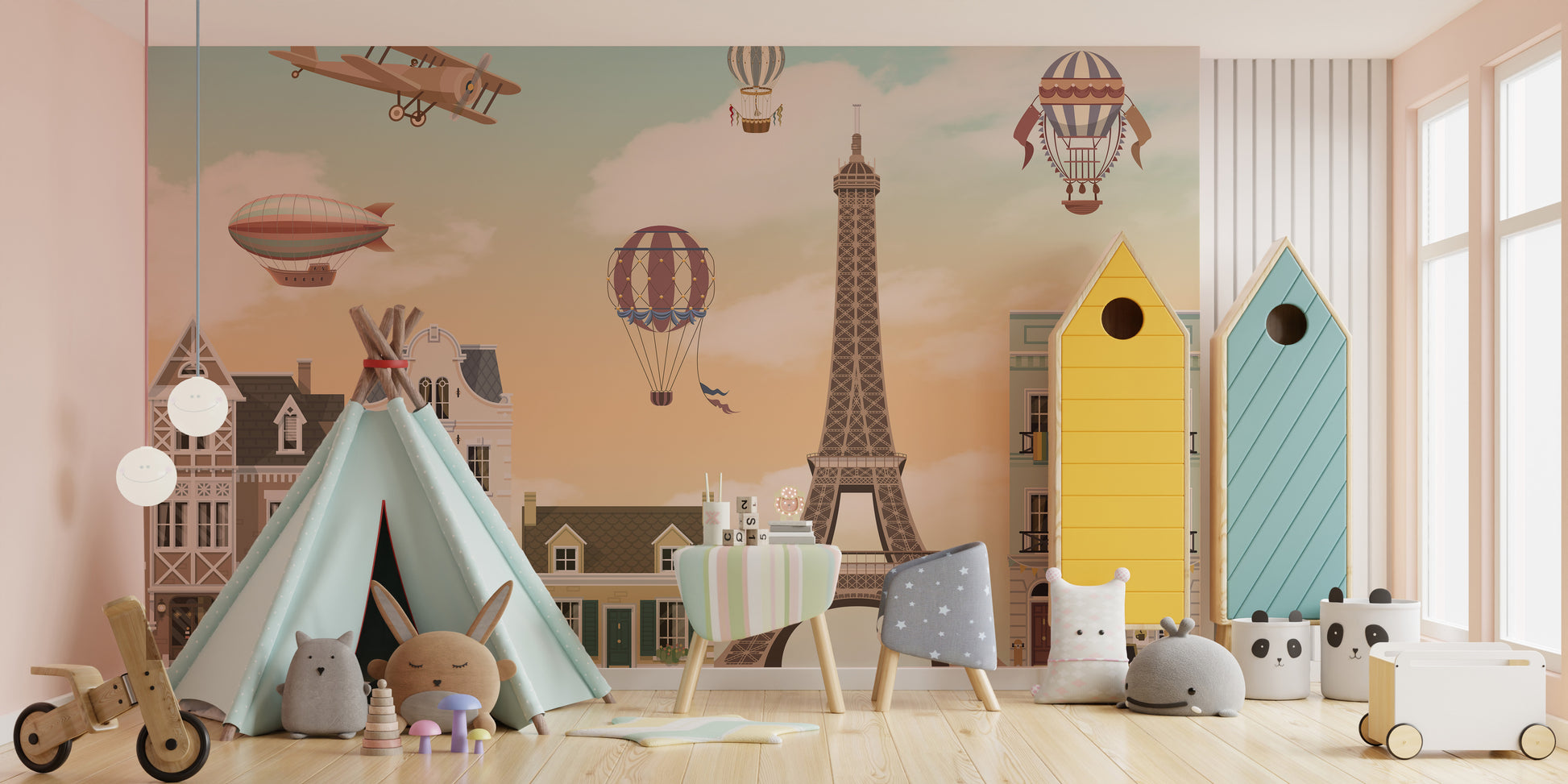 Paris City Wallpaper Mural Featuring Eiffel Tower