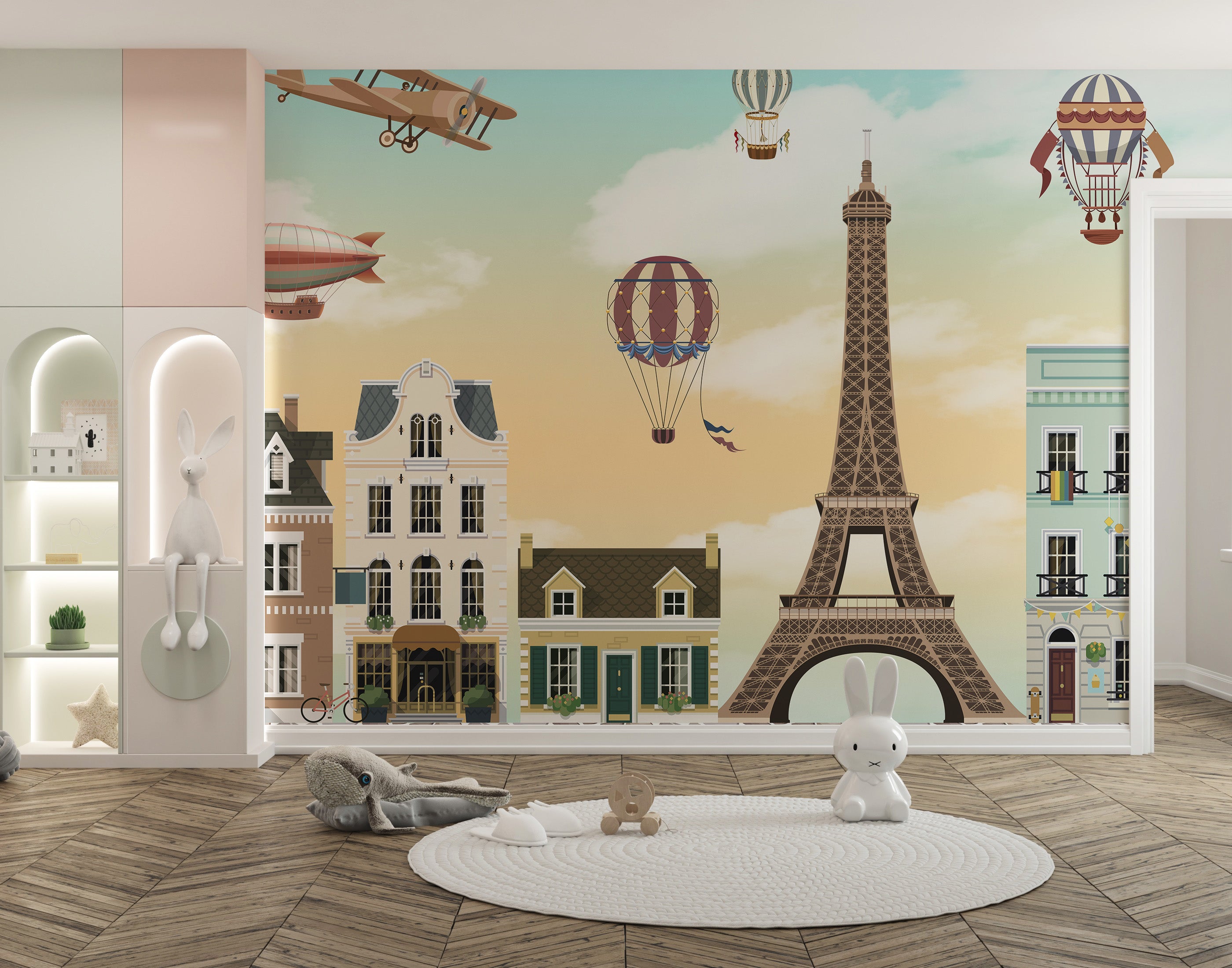 Eiffel Tower City Scene Mural for Kids' Rooms
