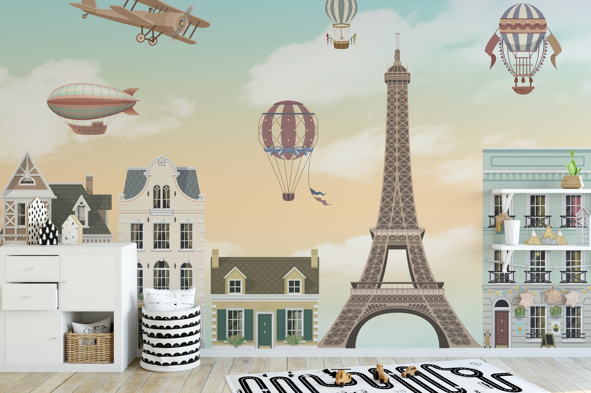 Kids' Room Eiffel Tower City Wallpaper Mural