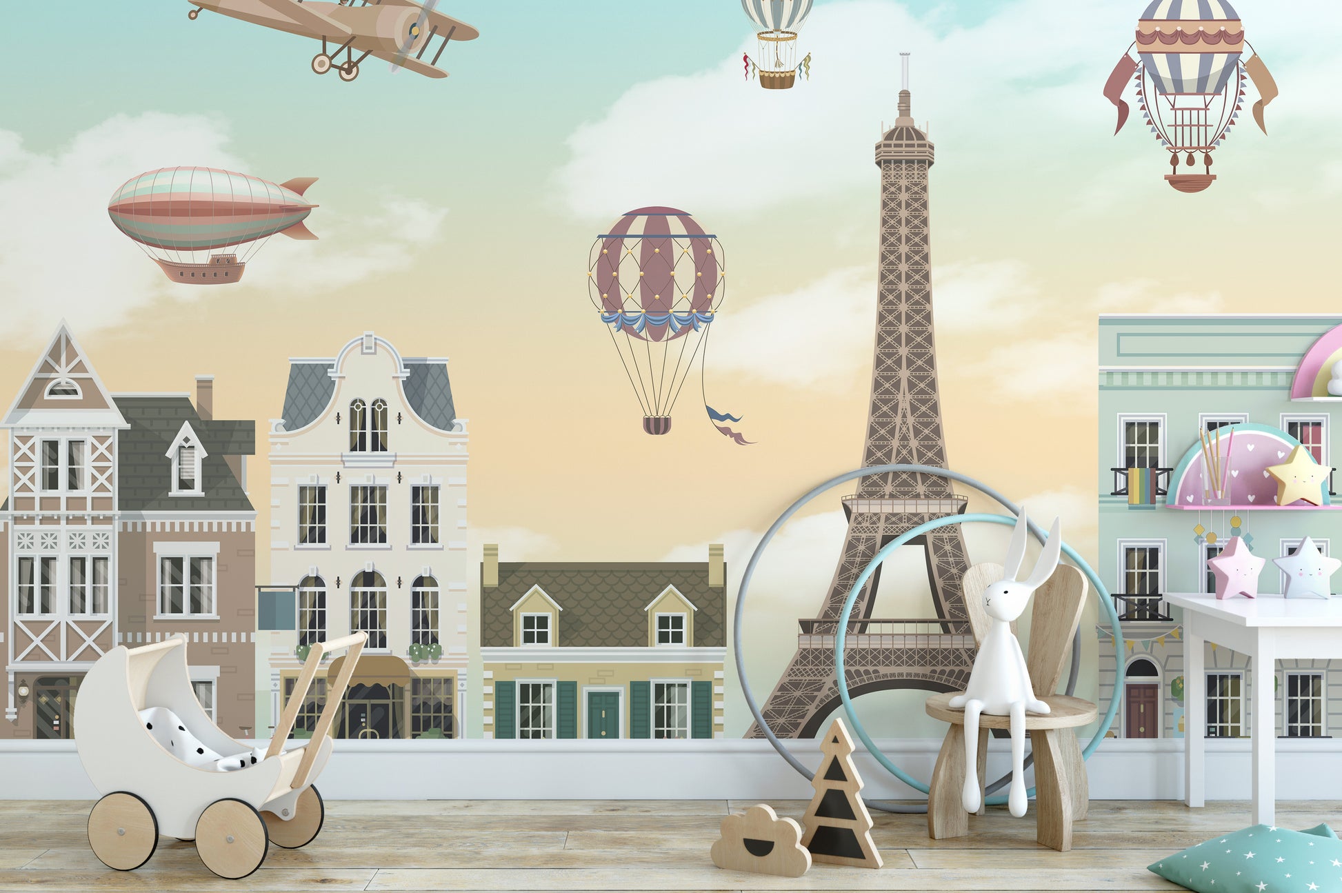 Paris Eiffel Tower City Wallpaper Mural for Kids