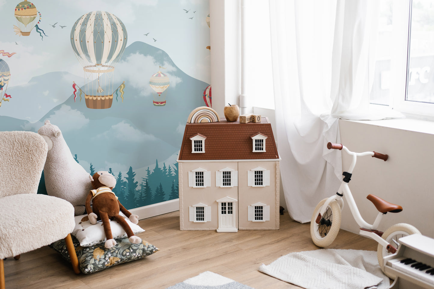 Whimsical Hot Air Balloon Wallpaper Mural for Kids