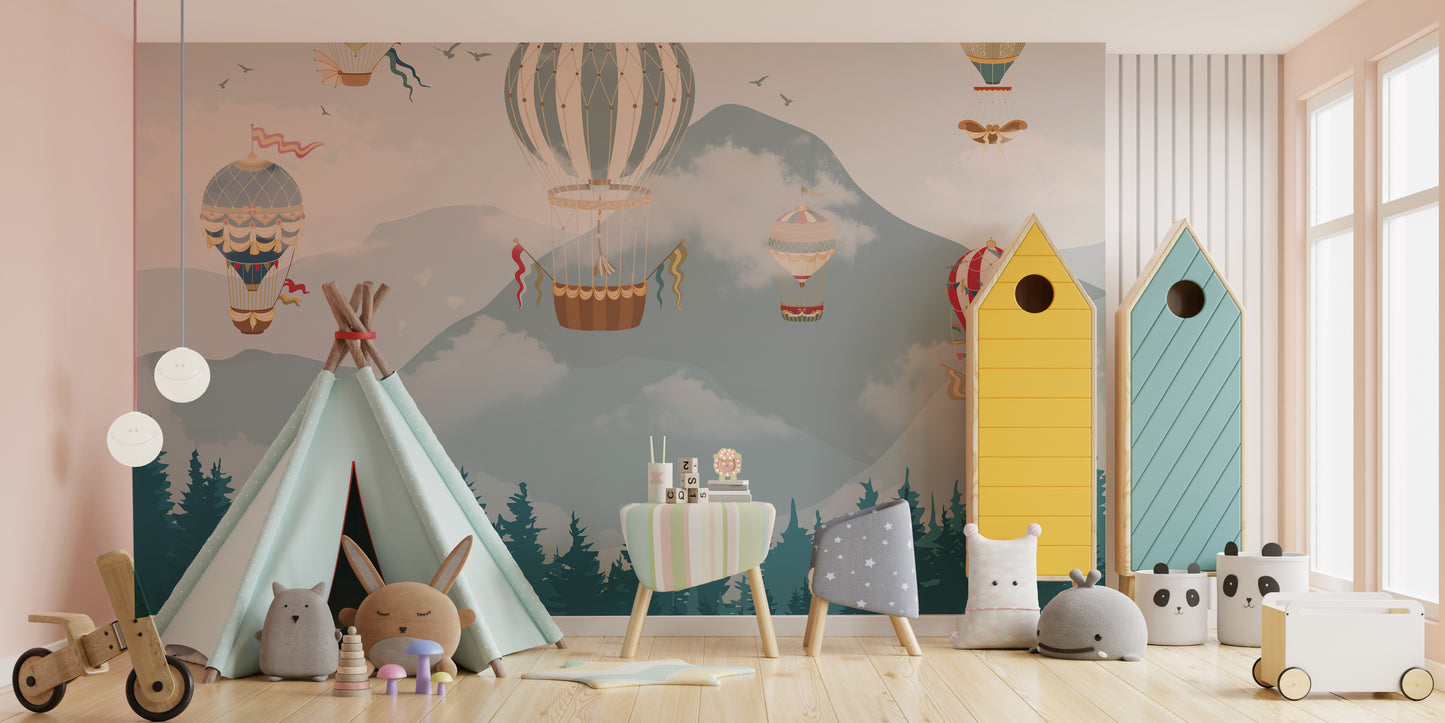 Colorful Hot Air Balloons Wall Mural for Children