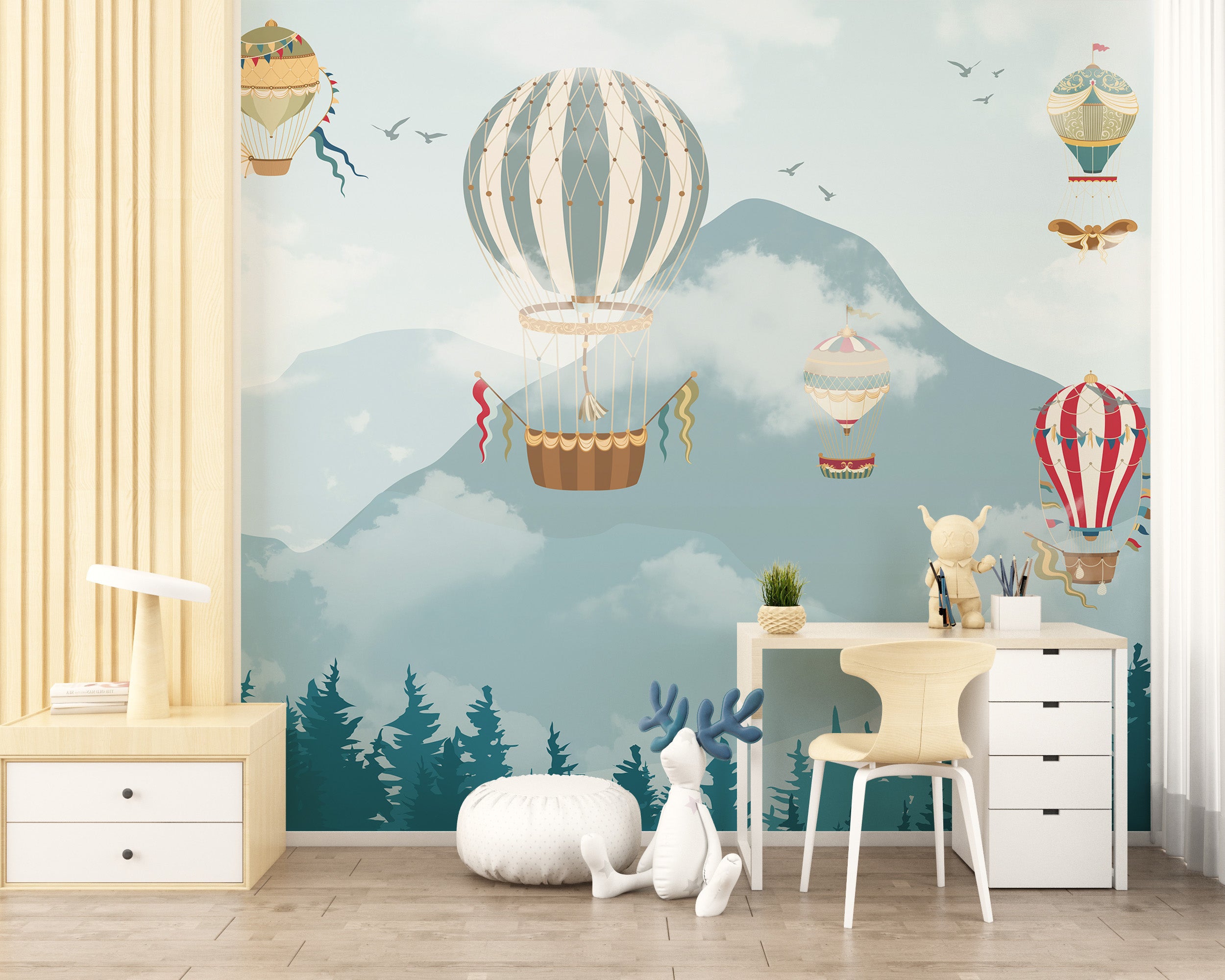 Kids' Room Hot Air Balloon Scenic Wall Mural