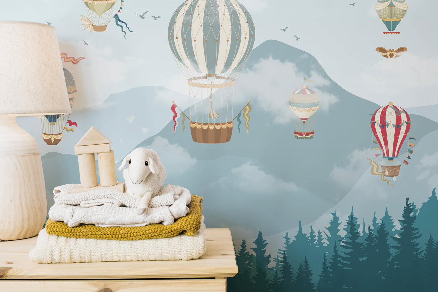 Hot Air Balloons Sky Scene Wall Mural for Kids