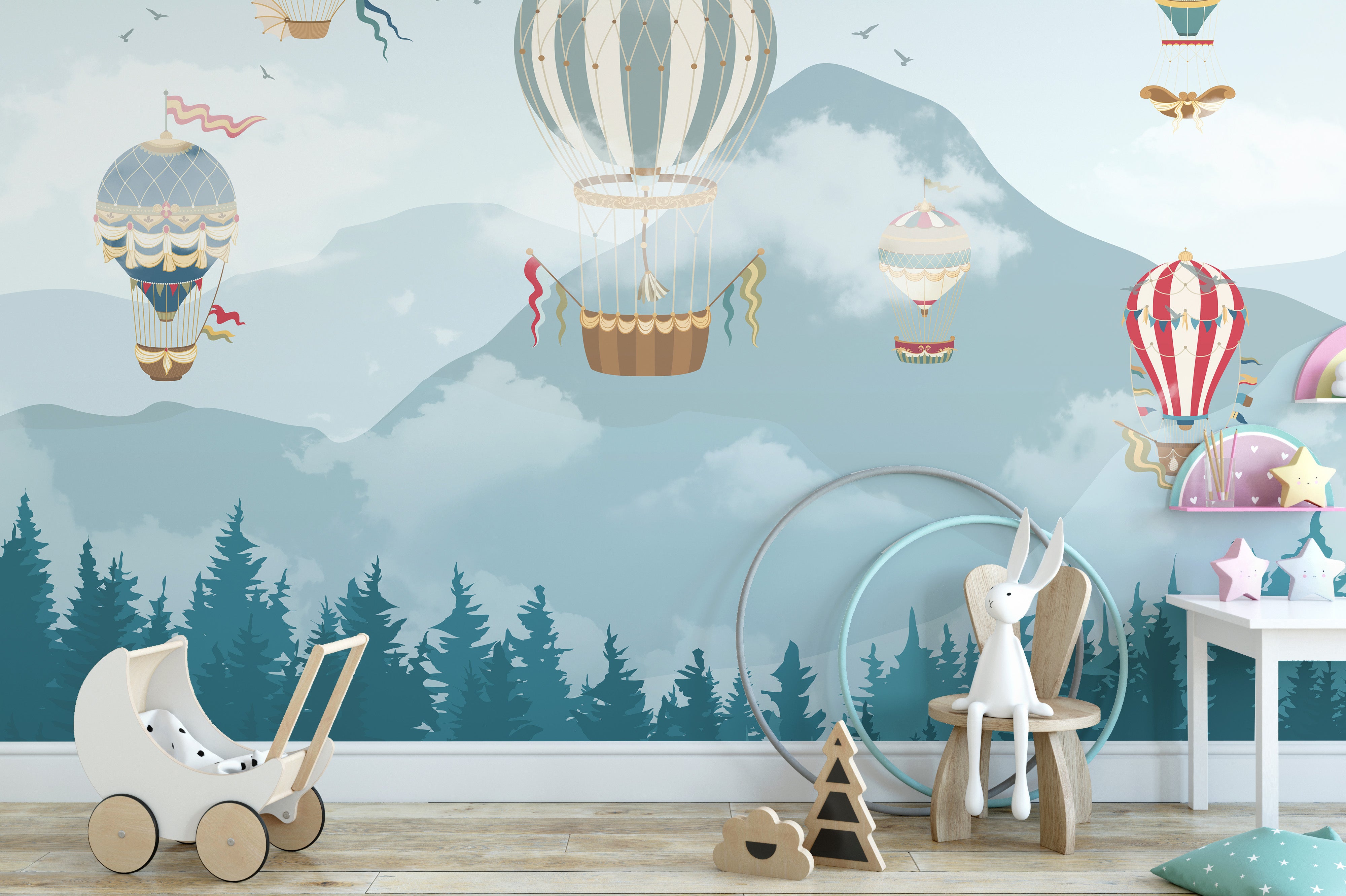 Dreamy Hot Air Balloons Wall Mural for Kids' Space