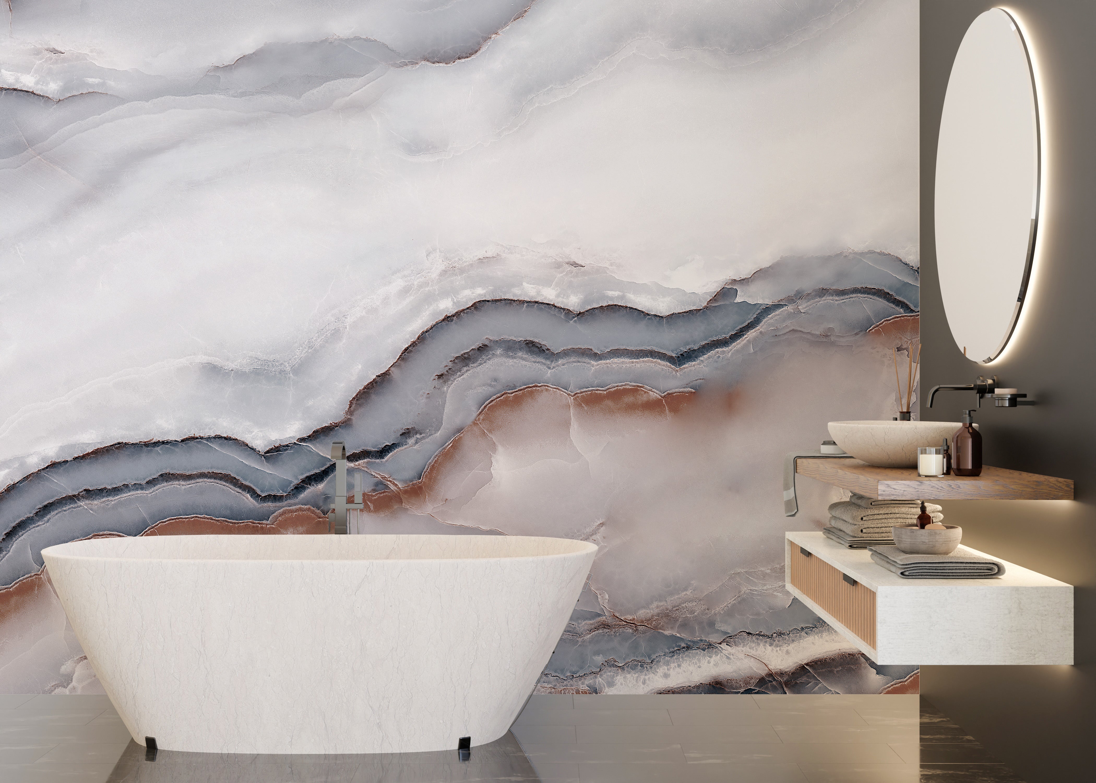 White Clouded Marble Wallpaper Mural for Modern Homes