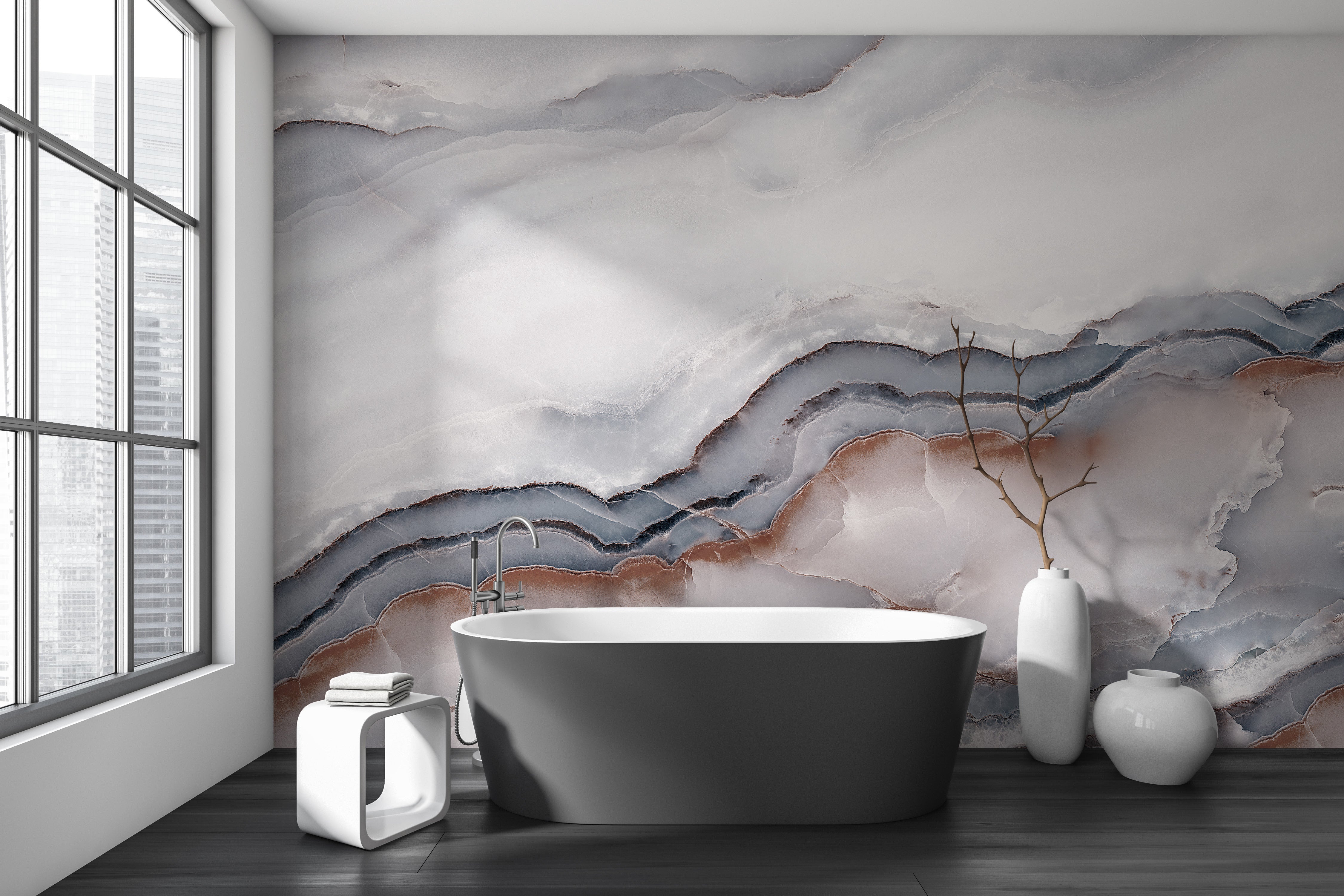 White Clouded Marble Mural Wallpaper for Chic Decor