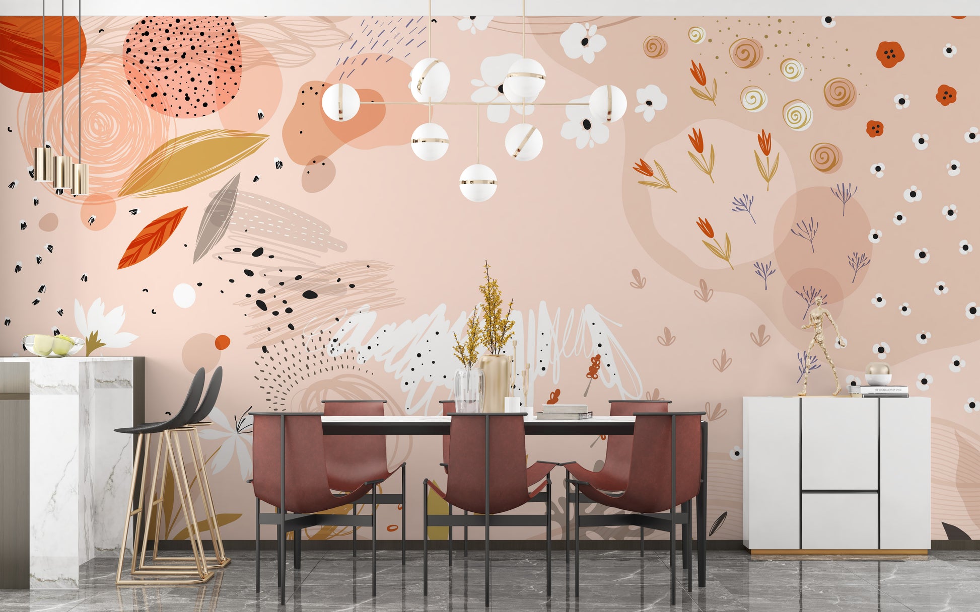 Artistic Abstract Floral Wallpaper Mural for Interiors