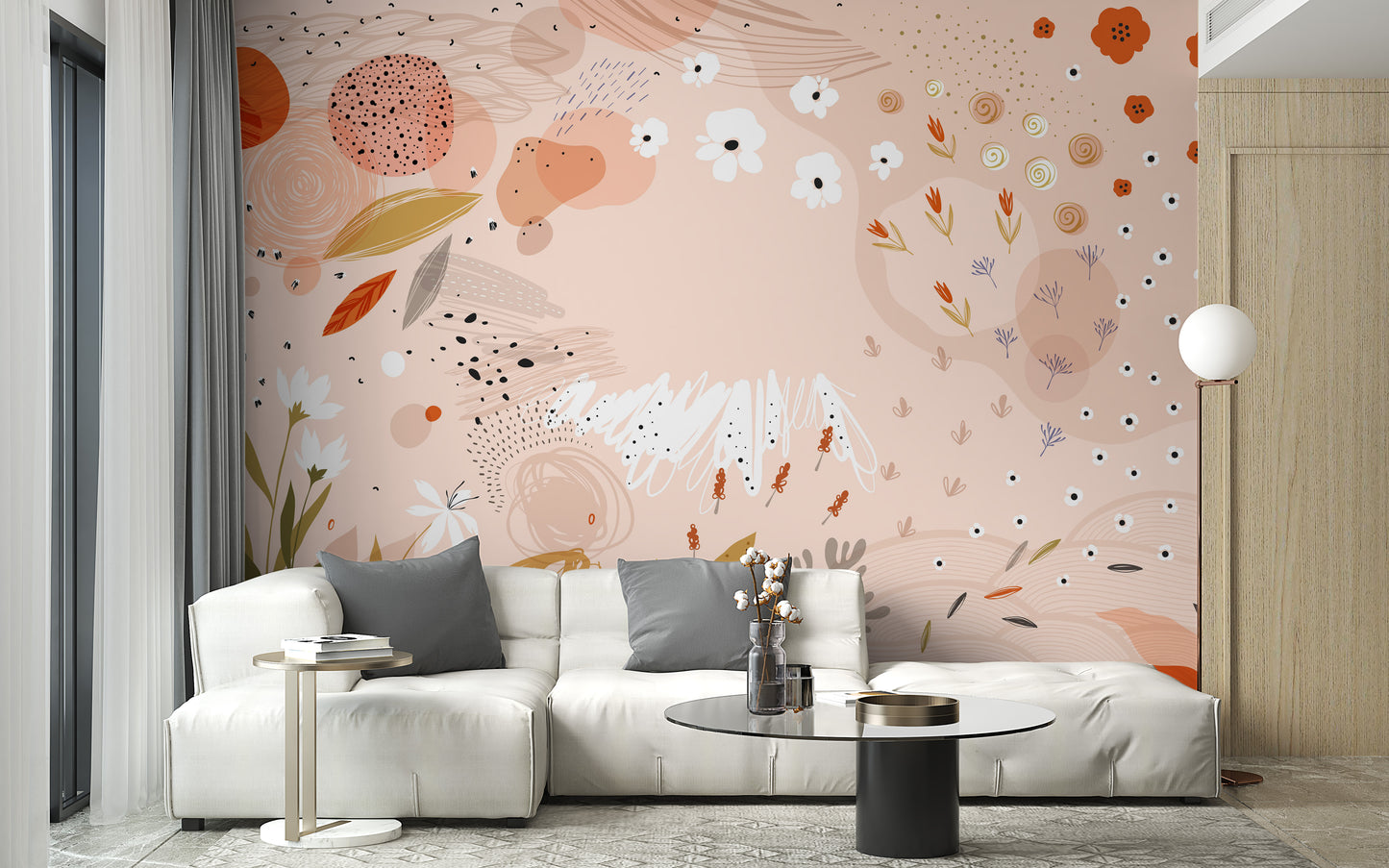 Trendy Floral Art Wallpaper Mural for Unique Spaces