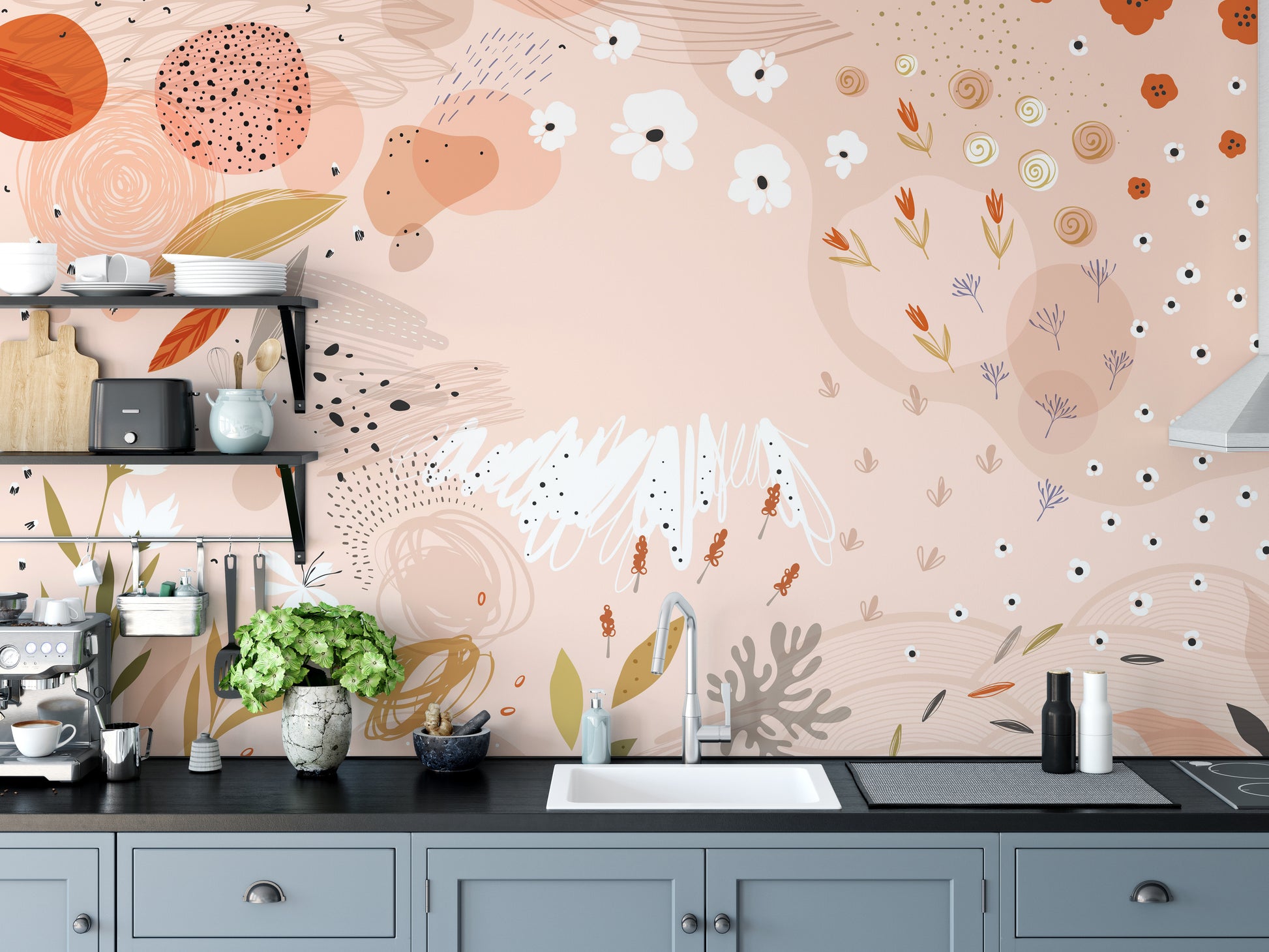 Abstract Floral Art Mural Wallpaper for Elegant Rooms