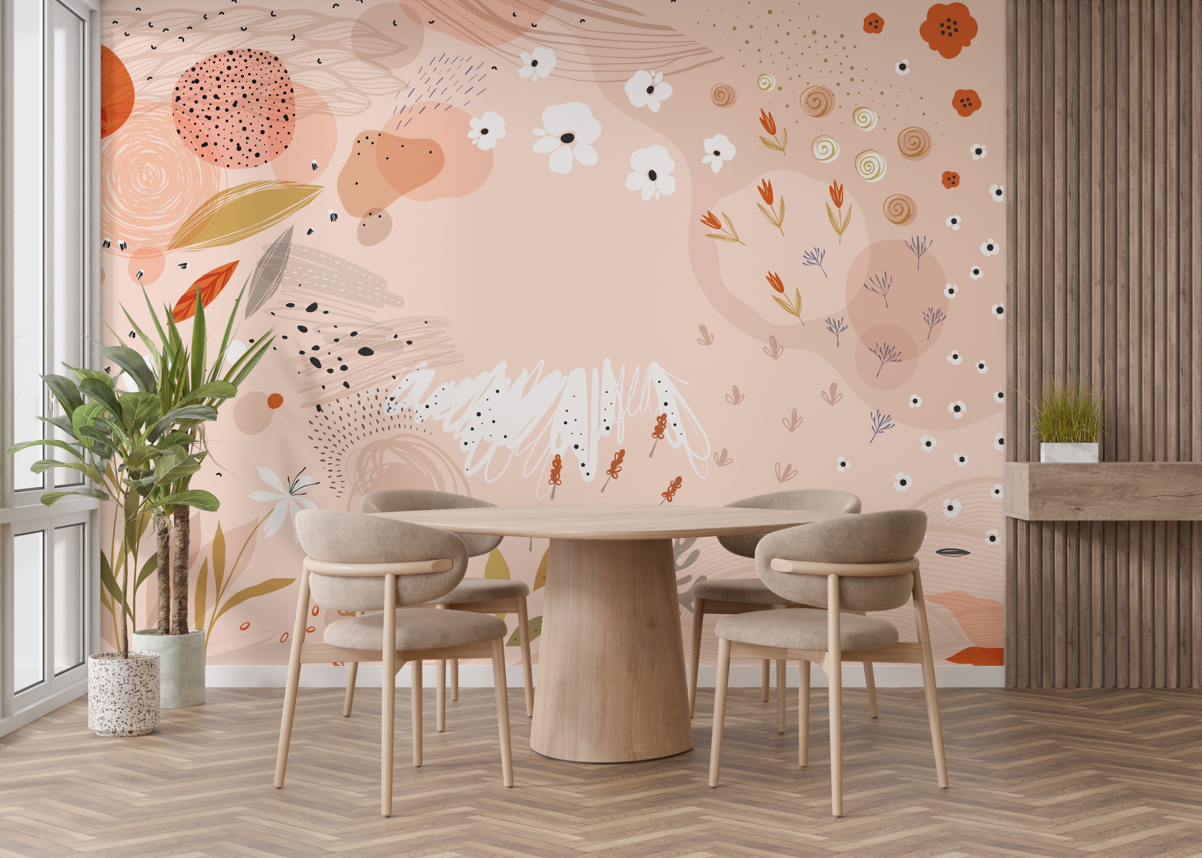 Trendy Abstract Floral Mural Wallpaper for Wall Art