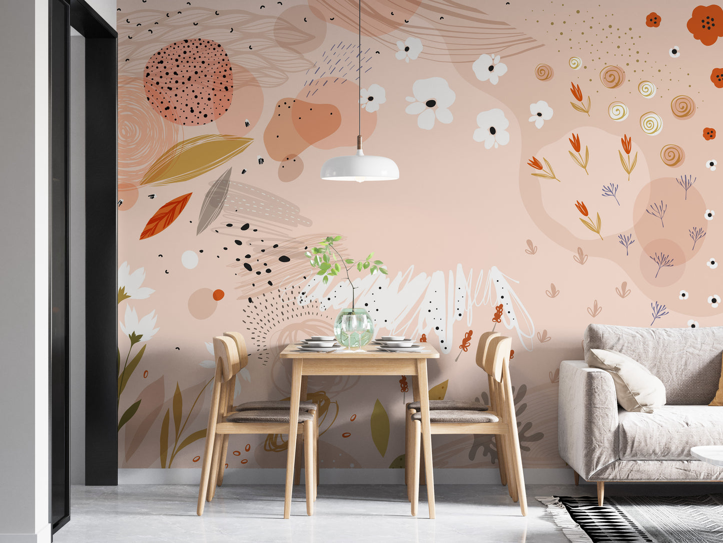 Trendy Abstract Floral Art Wallpaper Mural for Walls