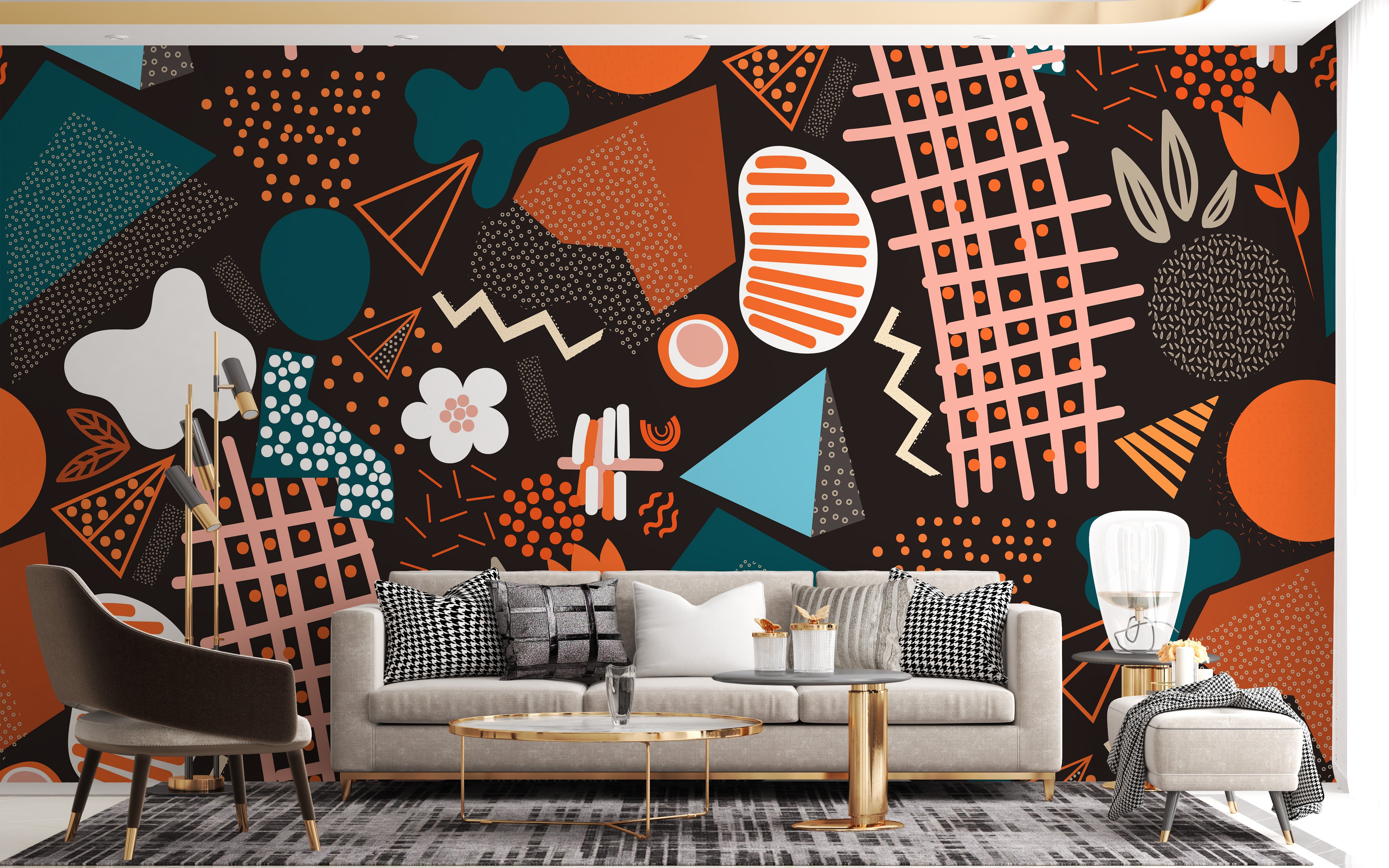 Dynamic geometric patterns wallpaper mural
