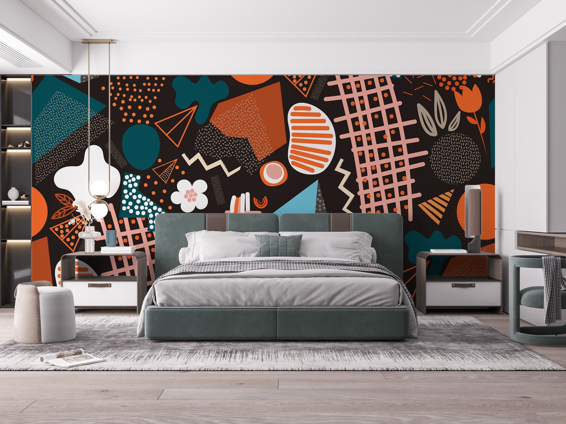 Vibrant geometric art wallpaper mural decor
