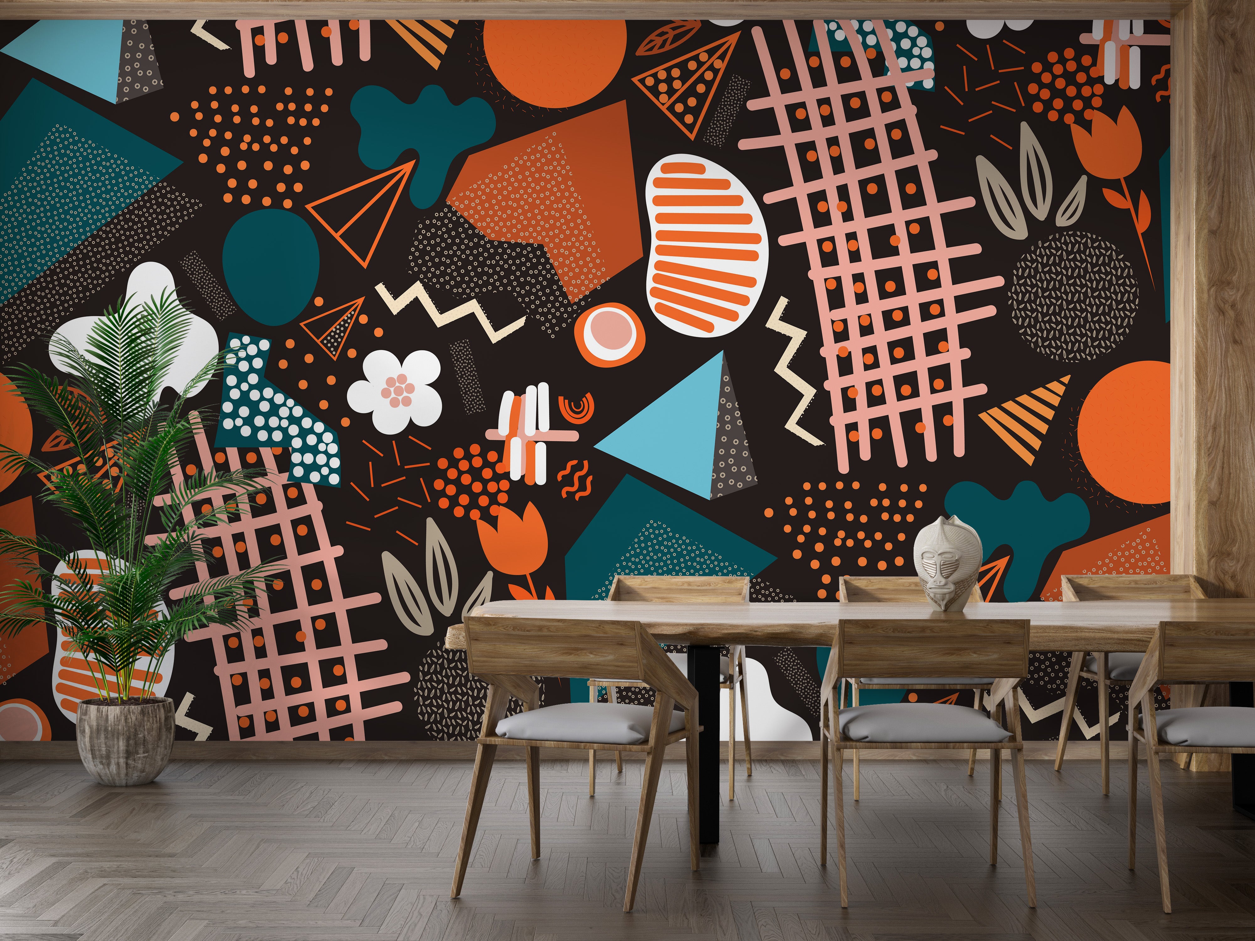 Colorful geometric art wallpaper mural style
