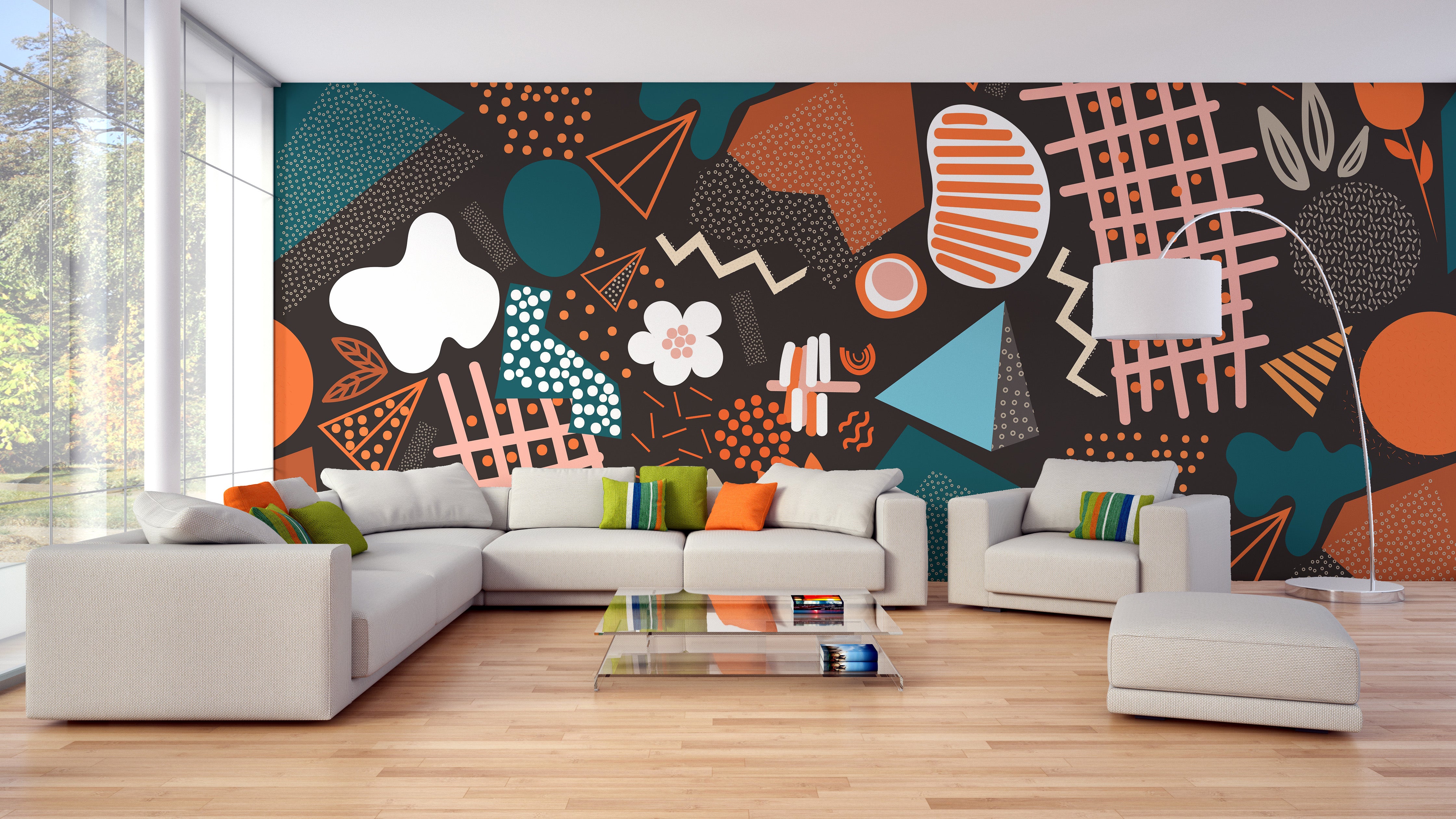 Bold abstract geometric wallpaper mural design
