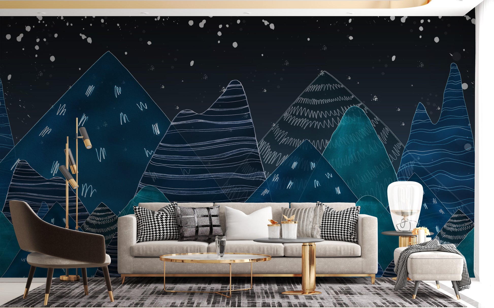 Elegant blue mountain wallpaper mural art