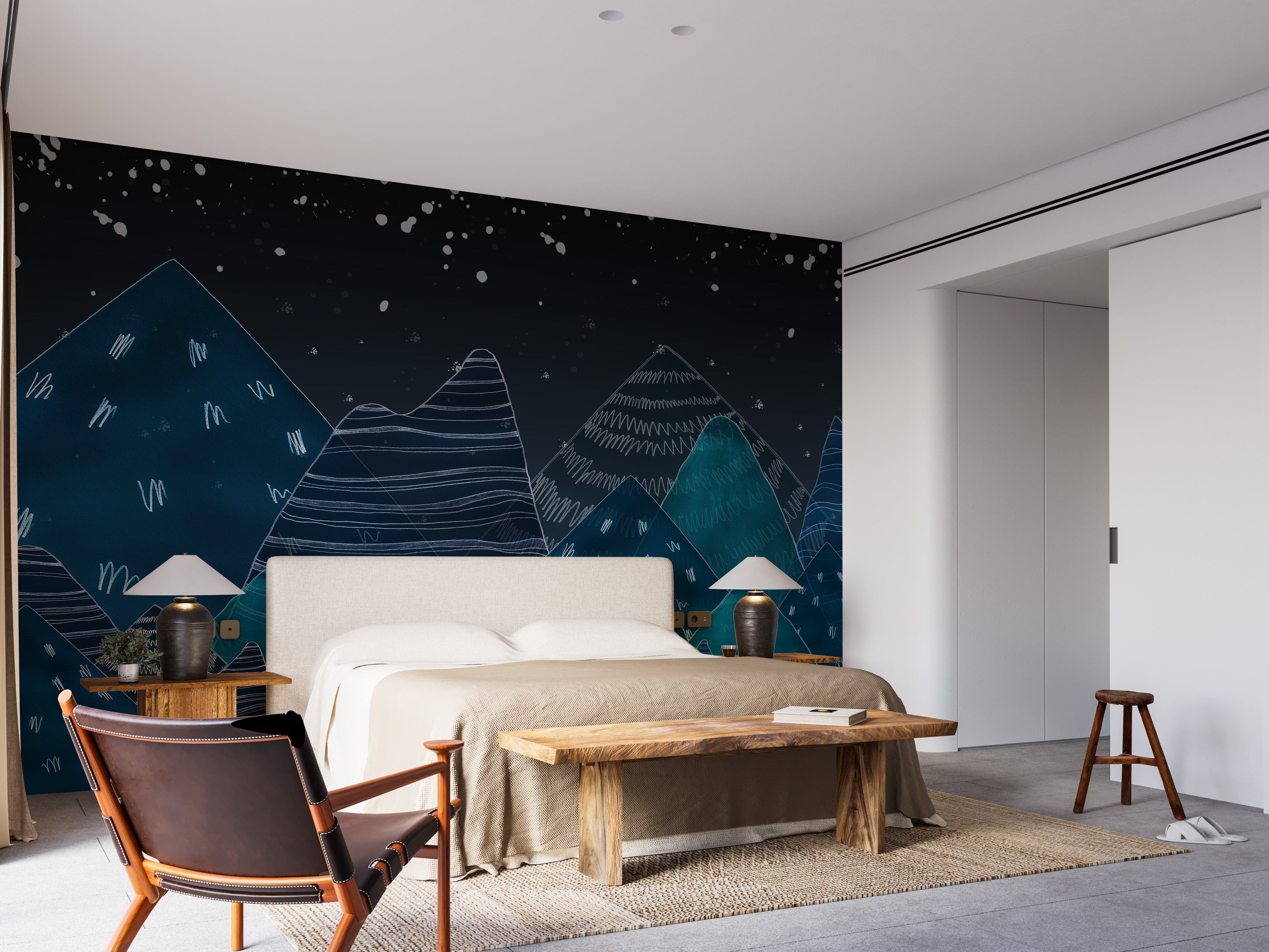 Bold dark blue mountain wallpaper mural design