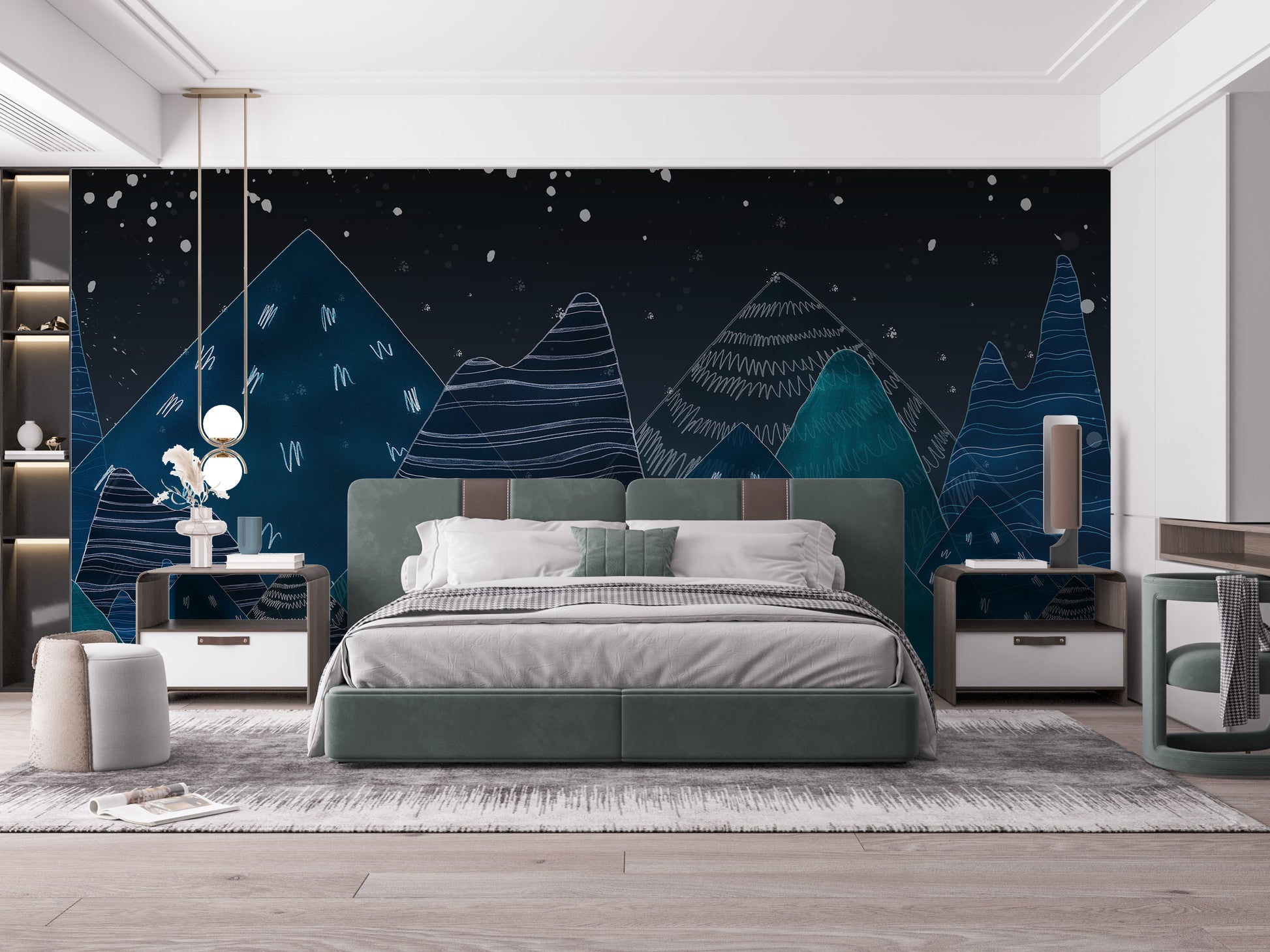 Dramatic dark mountain wallpaper mural design