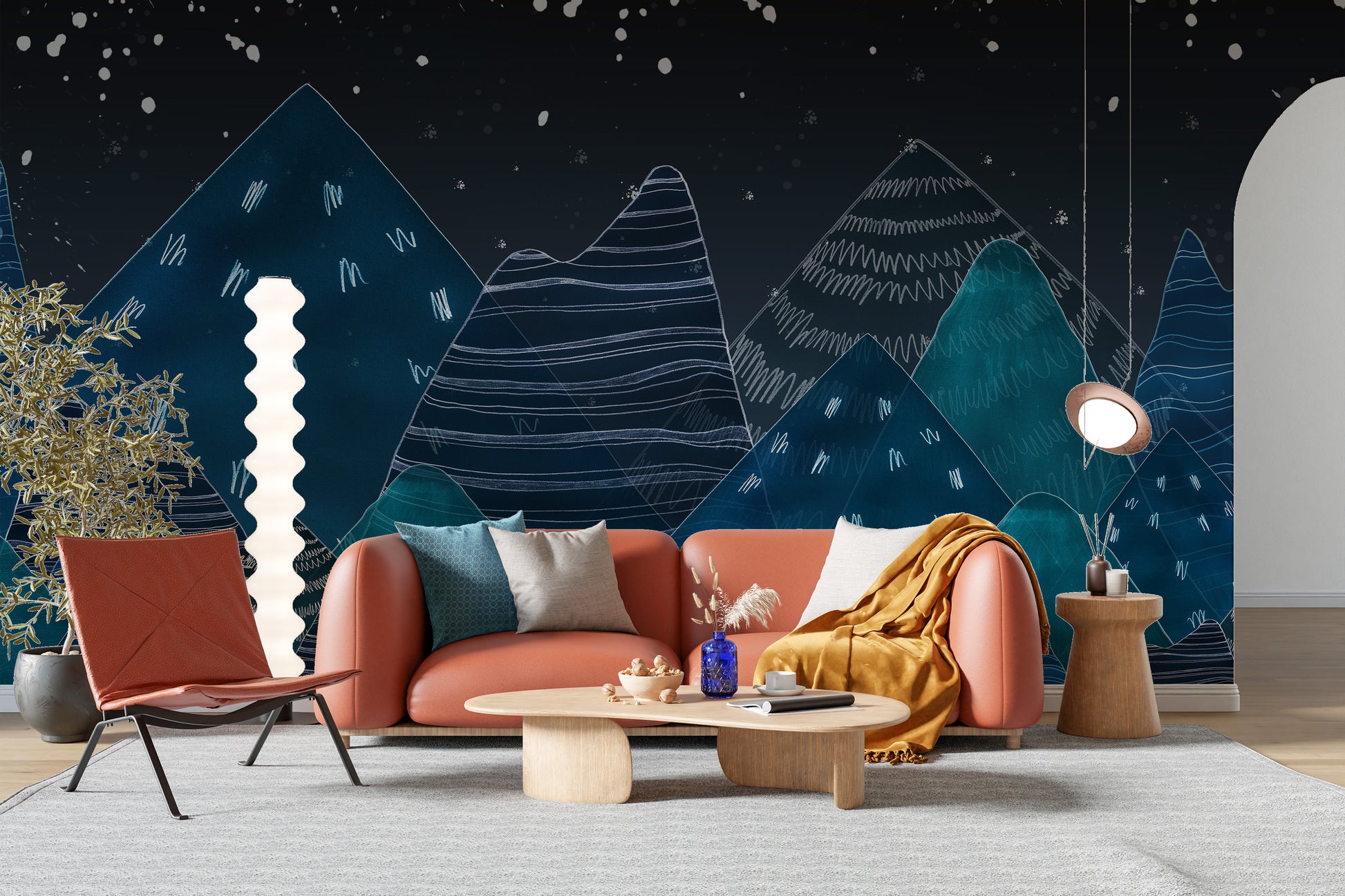 Deep blue mountain wallpaper mural style