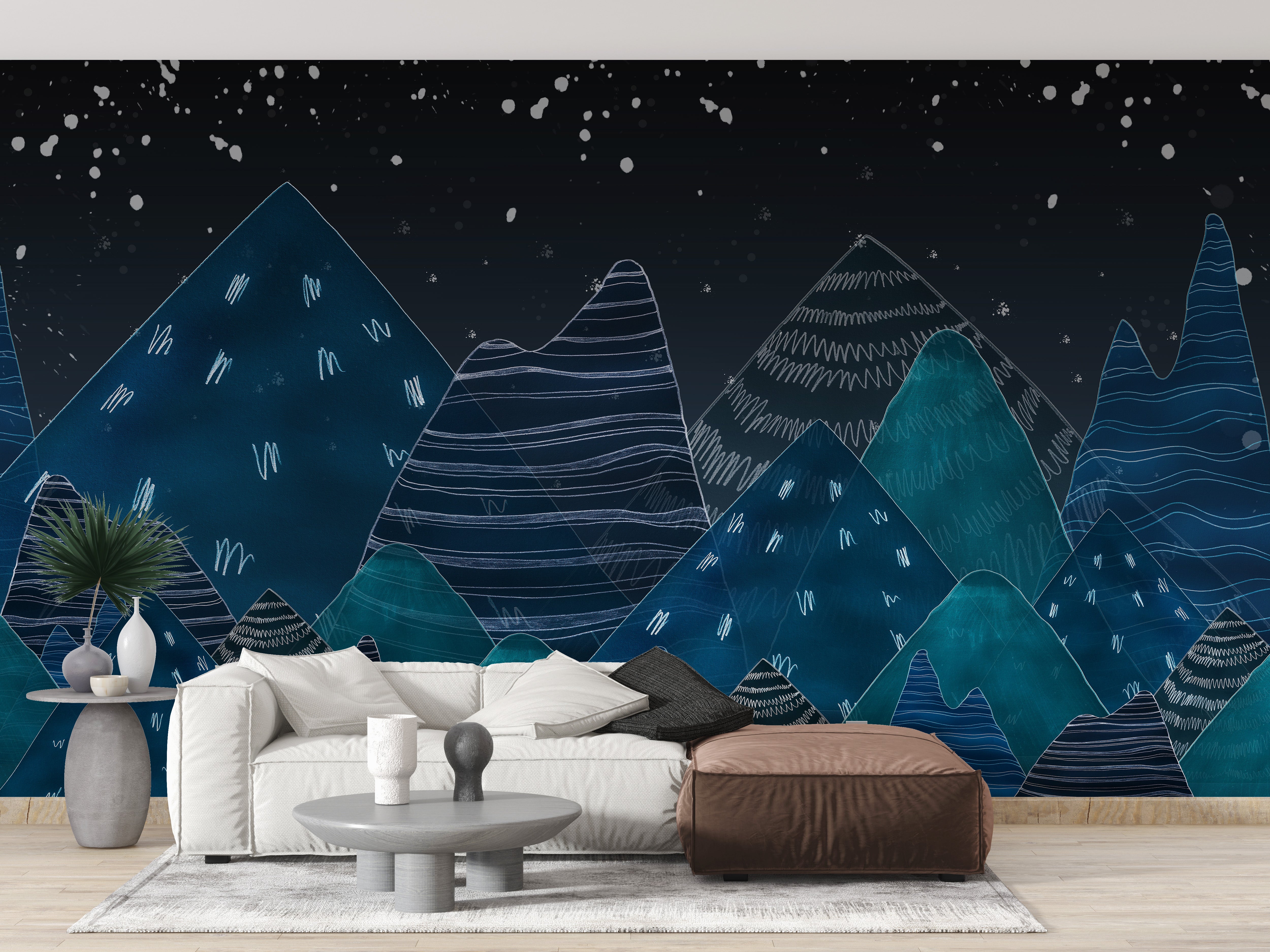 Dark blue mountain landscape wallpaper mural