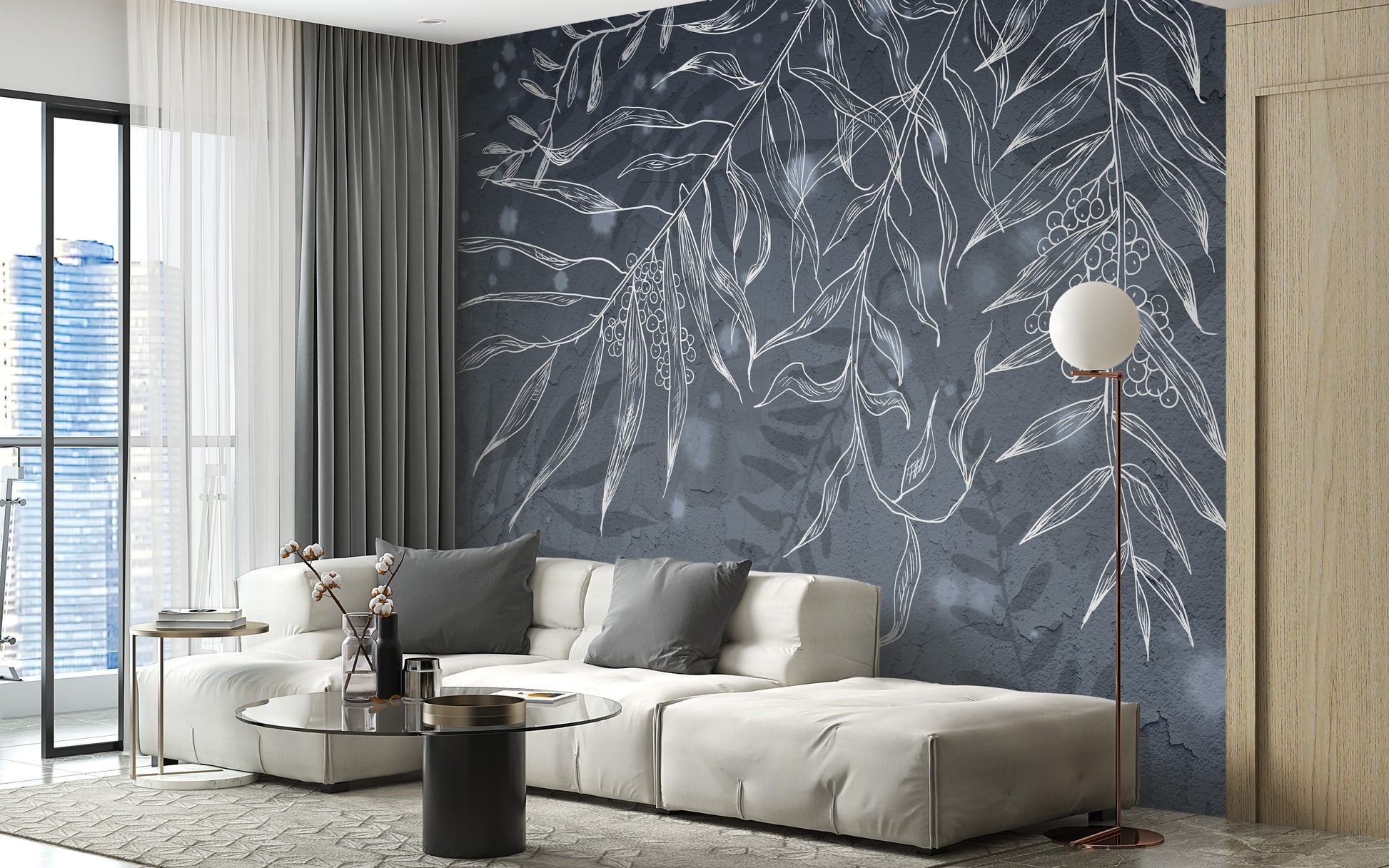 Modern dark gray hummingbird wallpaper mural design