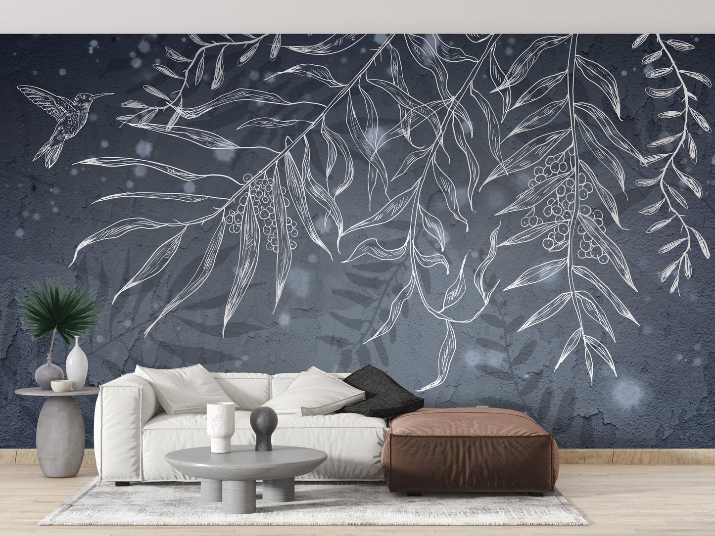 Artistic gray hummingbird shadow wallpaper mural