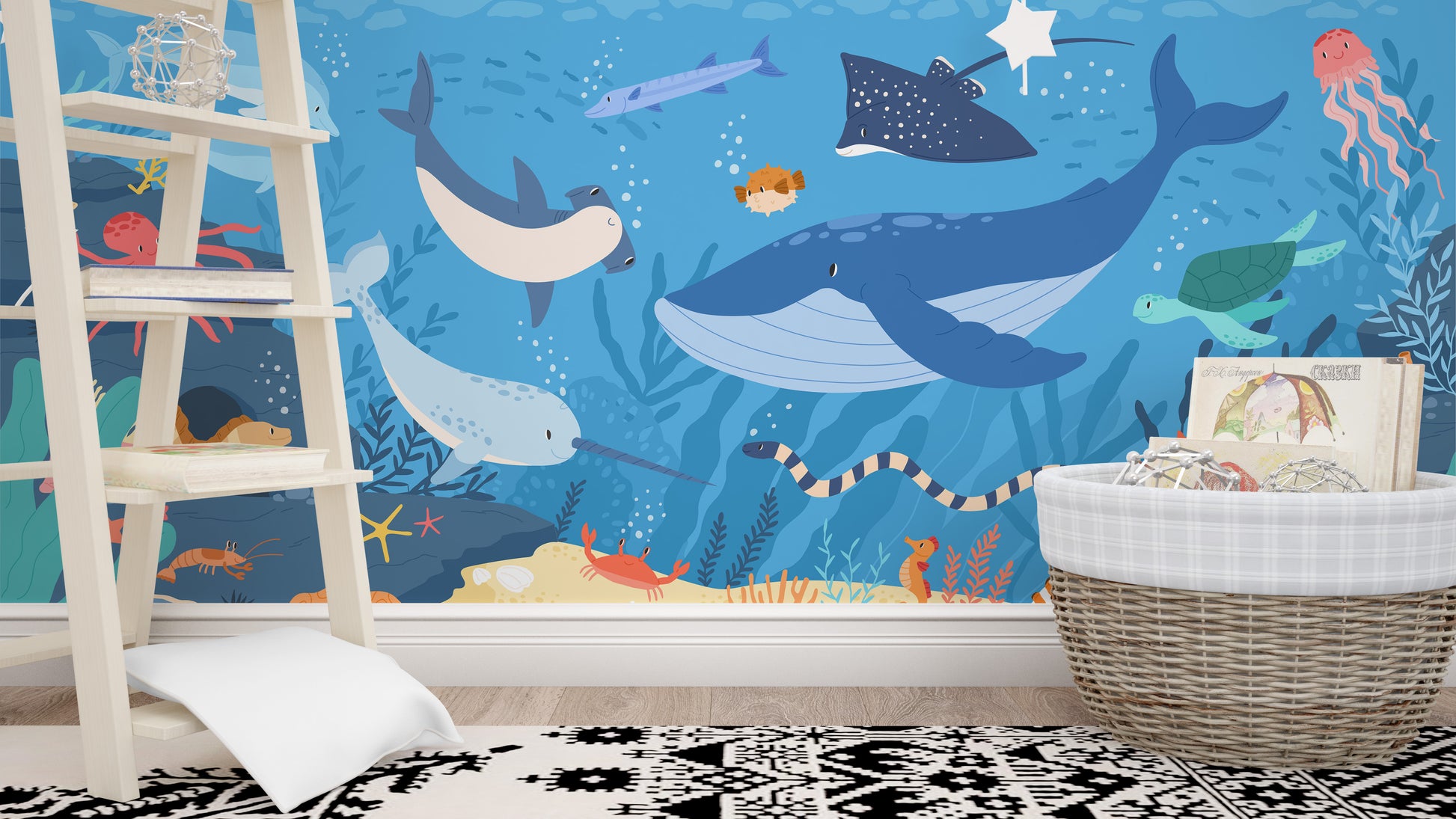 Blue Sea Wallpaper Mural - Marine Life Paradise