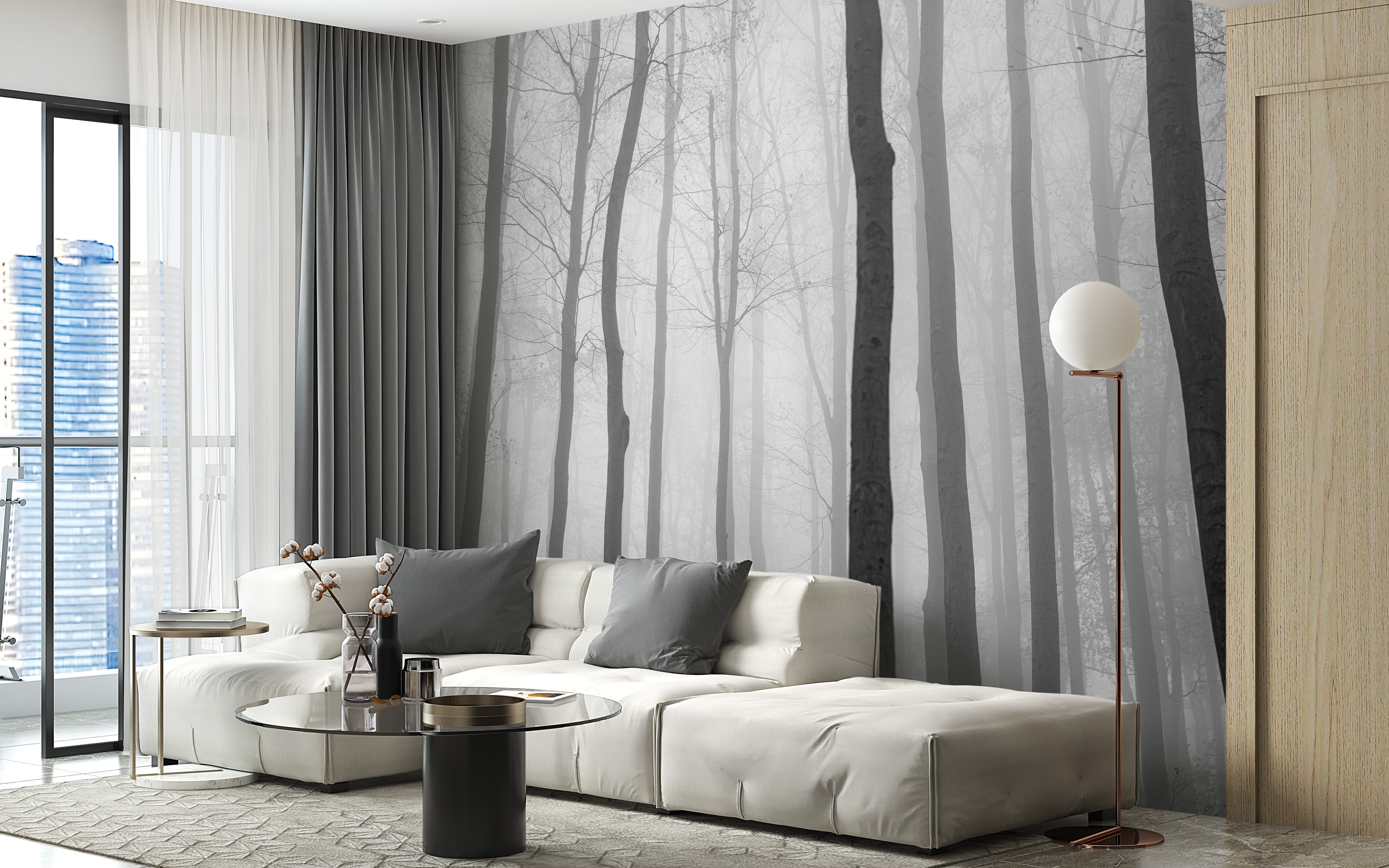 Tranquil Jungle View Wallpaper Mural - Foggy Bliss