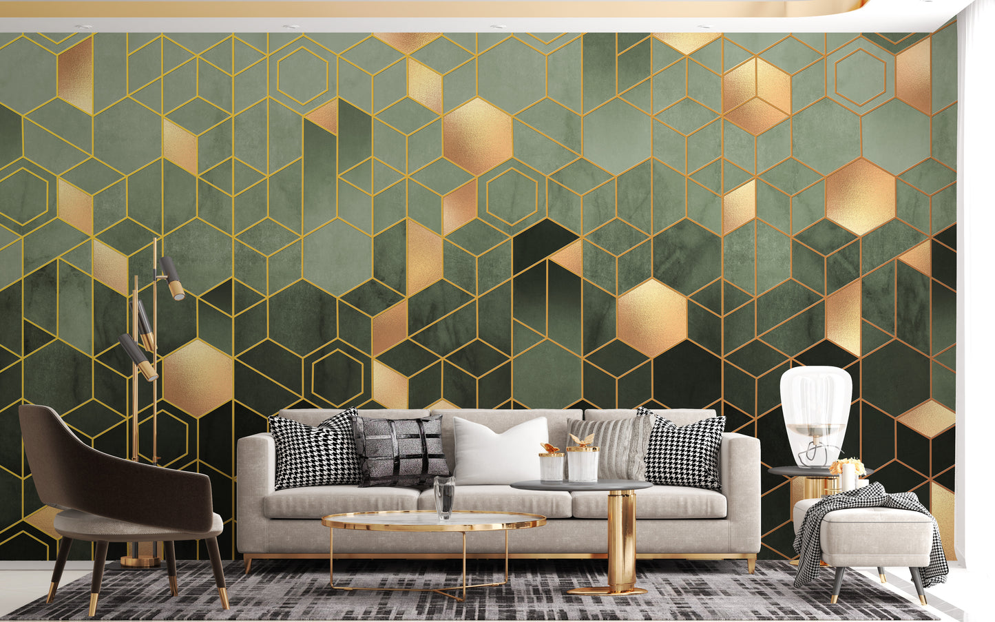 Hexagonal Ombre Gold Wallpaper Mural for Walls