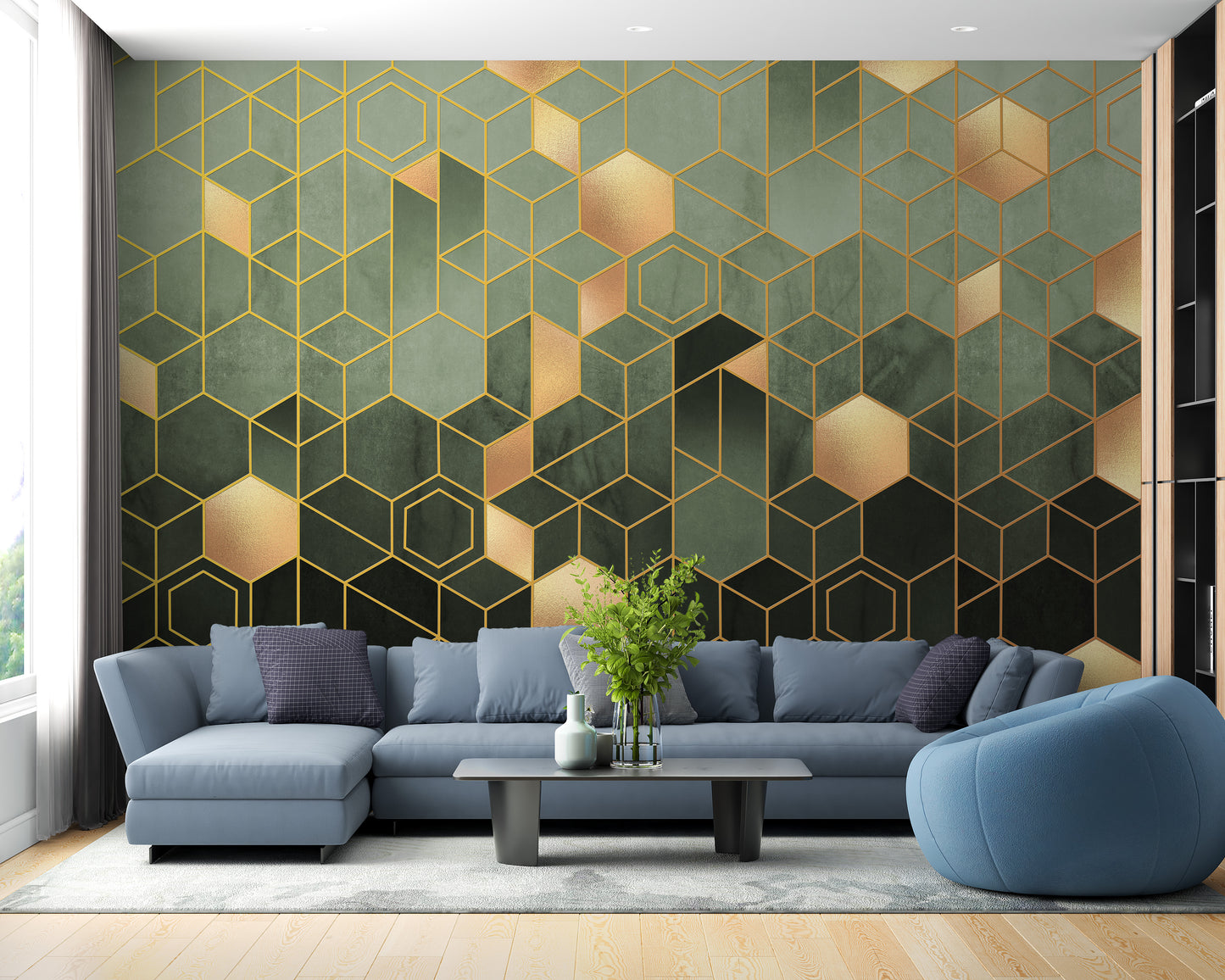 Unique Hexagonal Ombre Gold Wallpaper Mural
