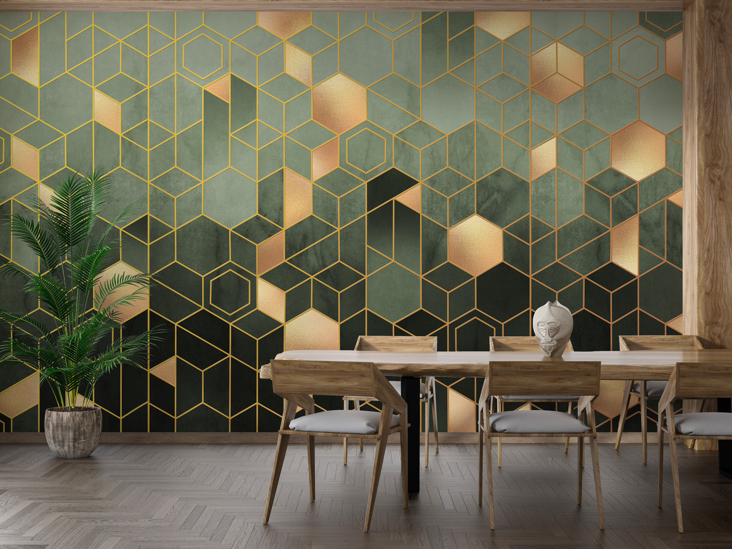 Chic Hexagonal Ombre Gold Wall Mural
