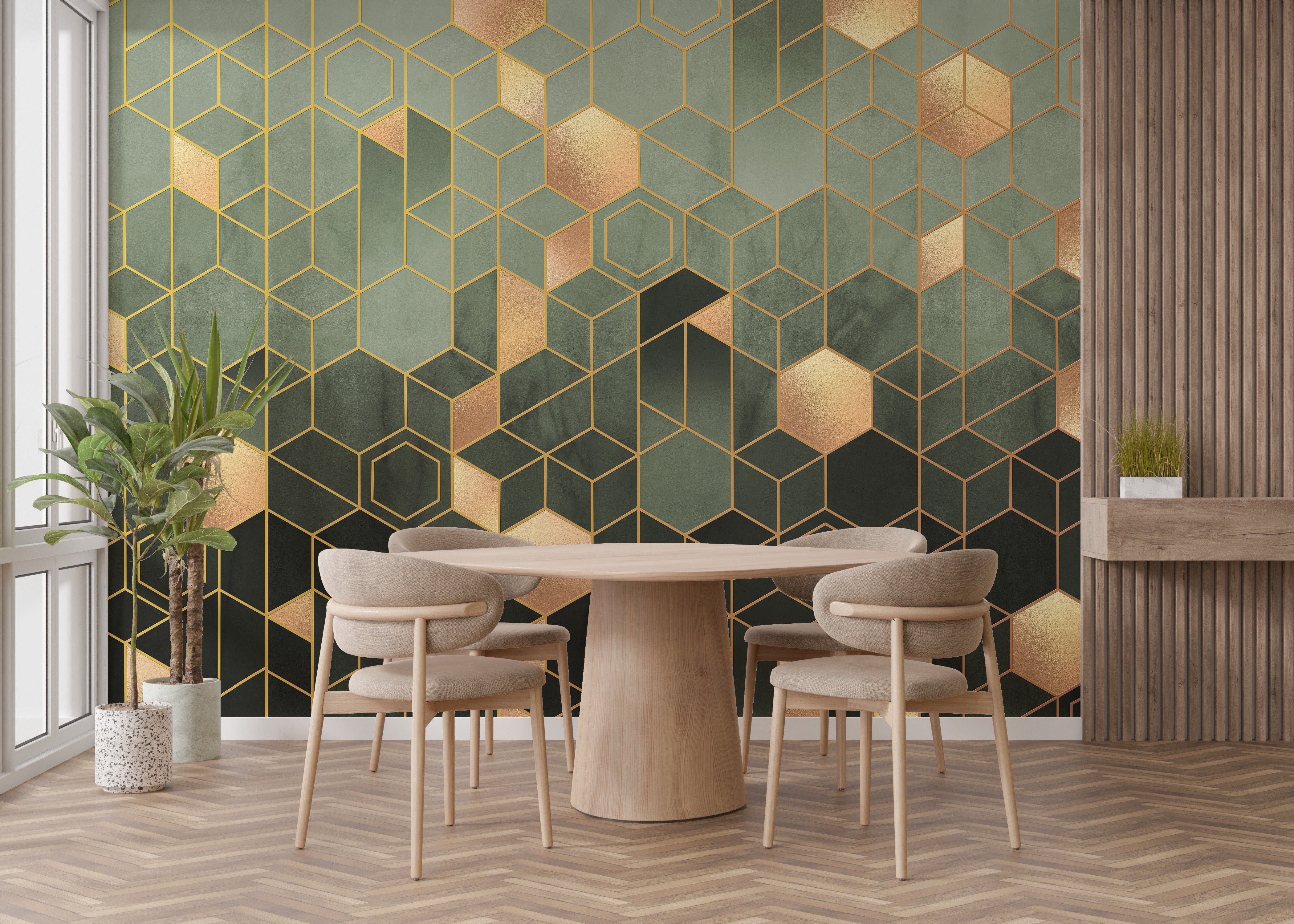 Ombre Gold Hexagonal Wallpaper Wall Mural
