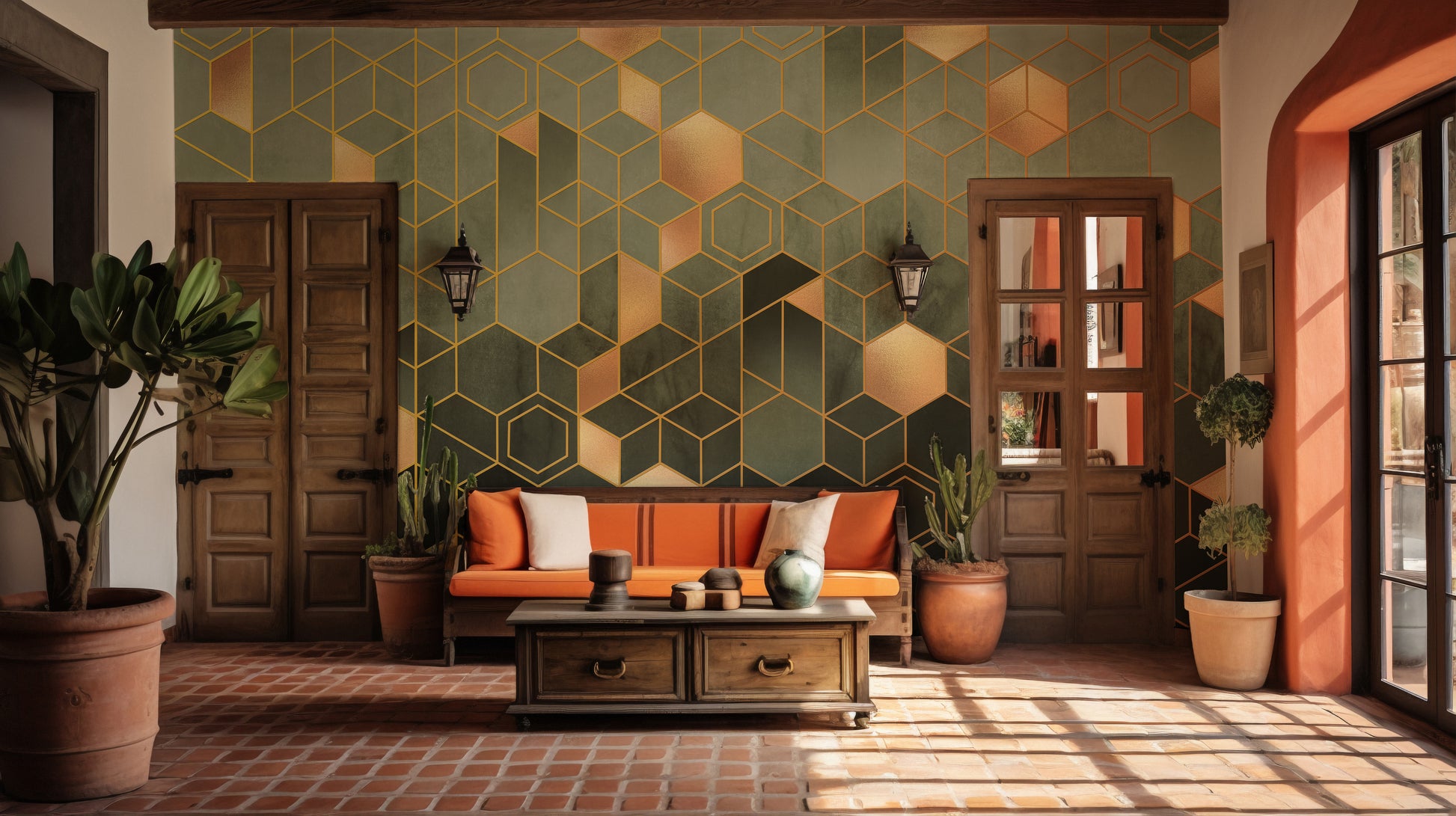 Elegant Hexagonal Ombre Gold Wallpaper Mural