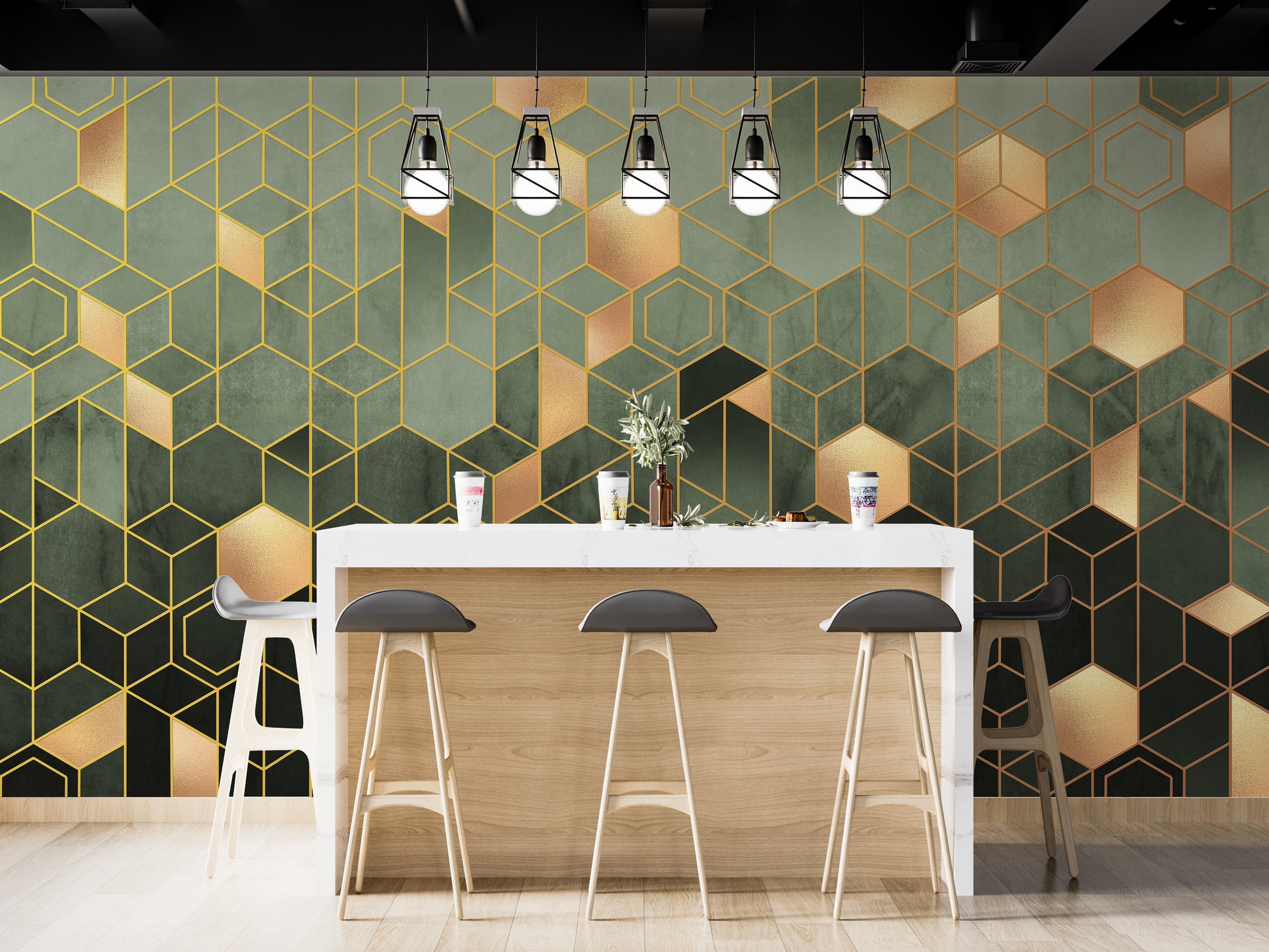 Stylish Hexagonal Ombre Gold Wallpaper Mural
