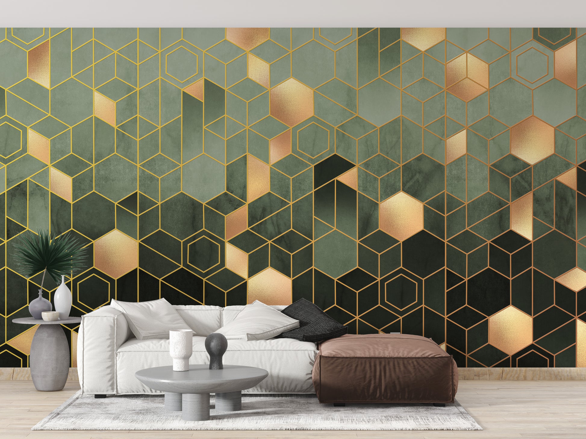 Hexagonal Ombre Gold Wallcovering Mural
