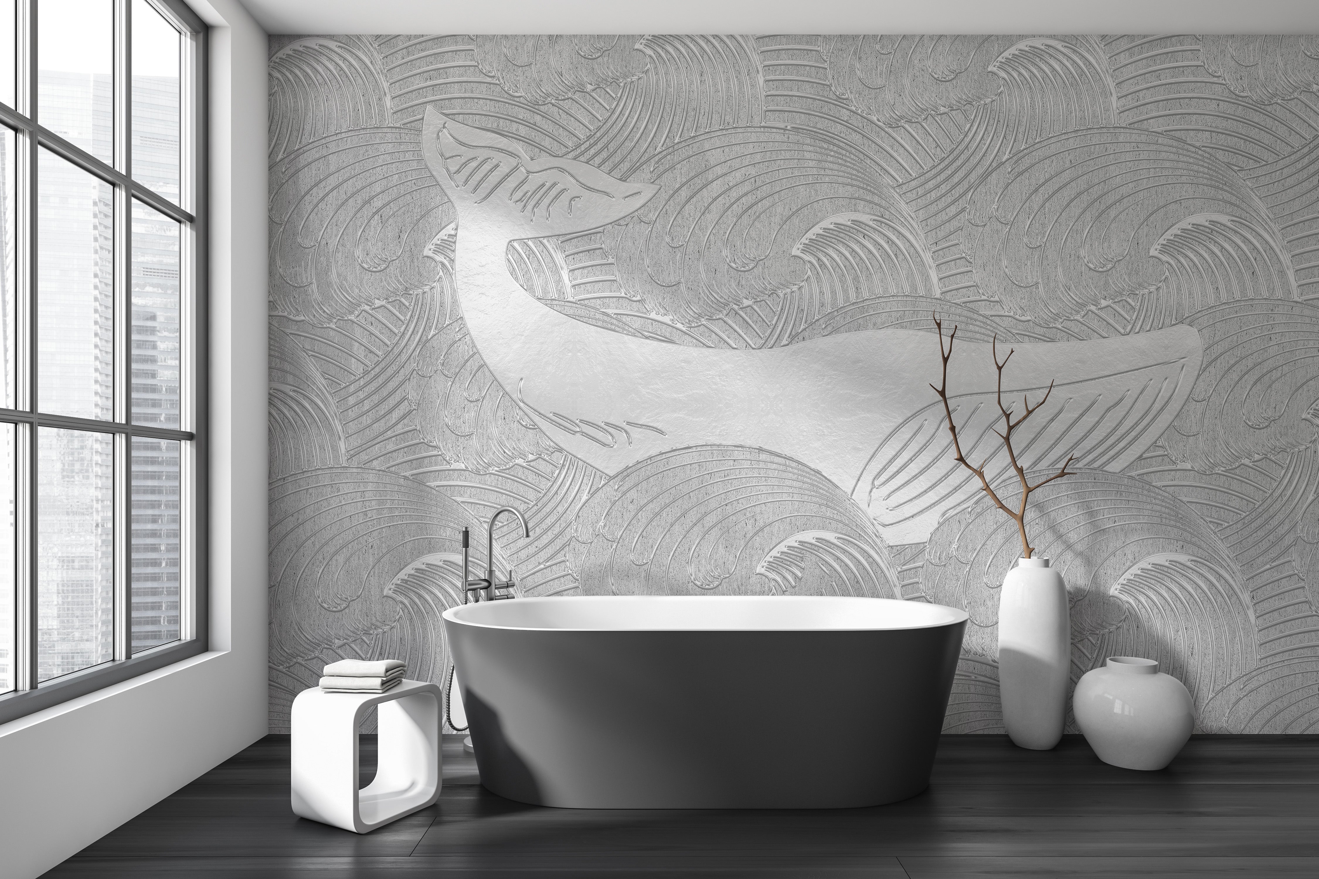 Beautiful Silver Whale Handmade Wall Mural Design
