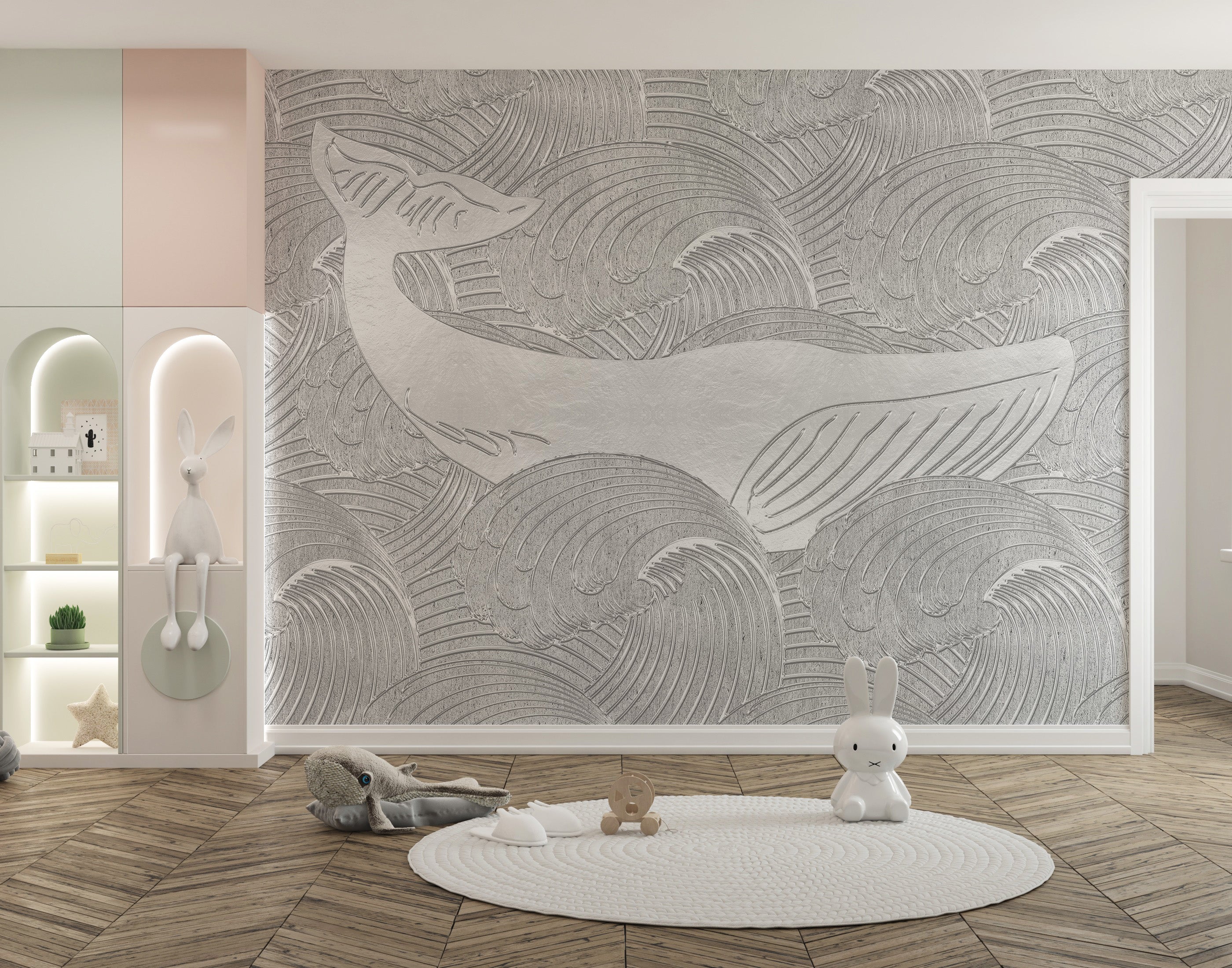 Stylish Silver Whale Handmade Wallpaper Mural