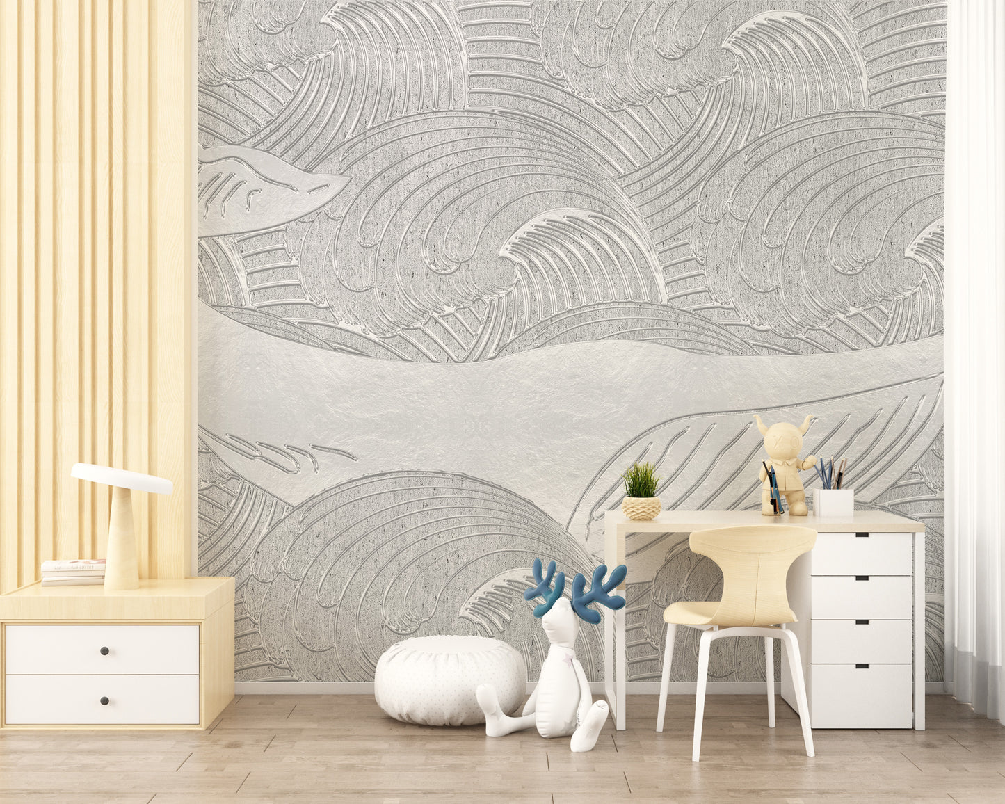 Elegant Silver Whale Handmade Wall Mural Design