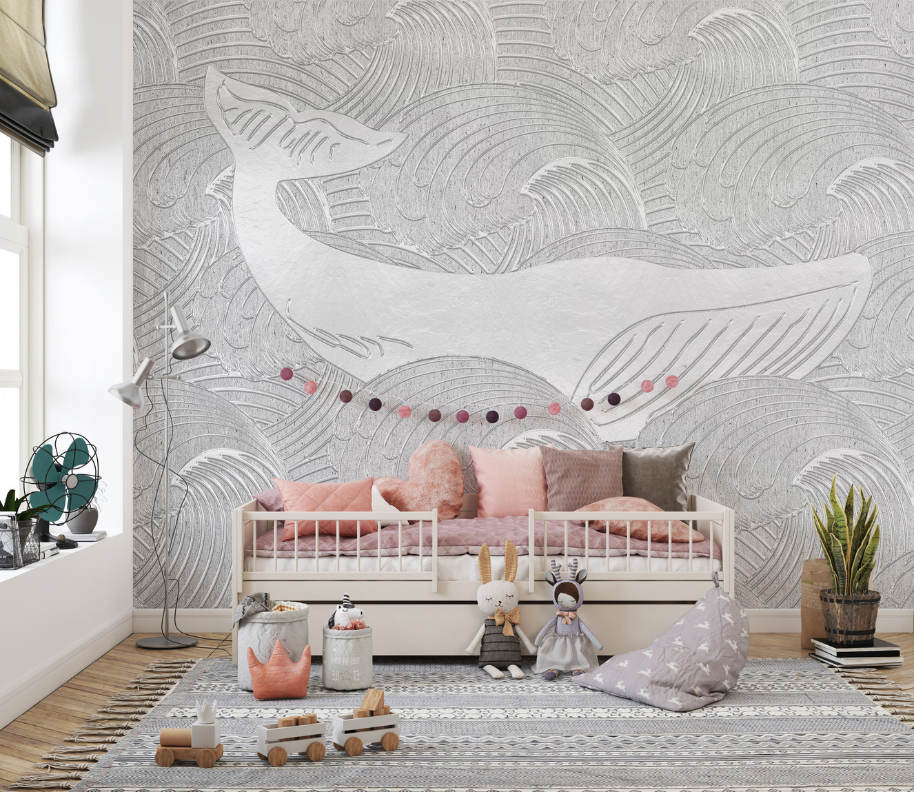 Silver Whale Handmade Wallpaper Mural for Walls