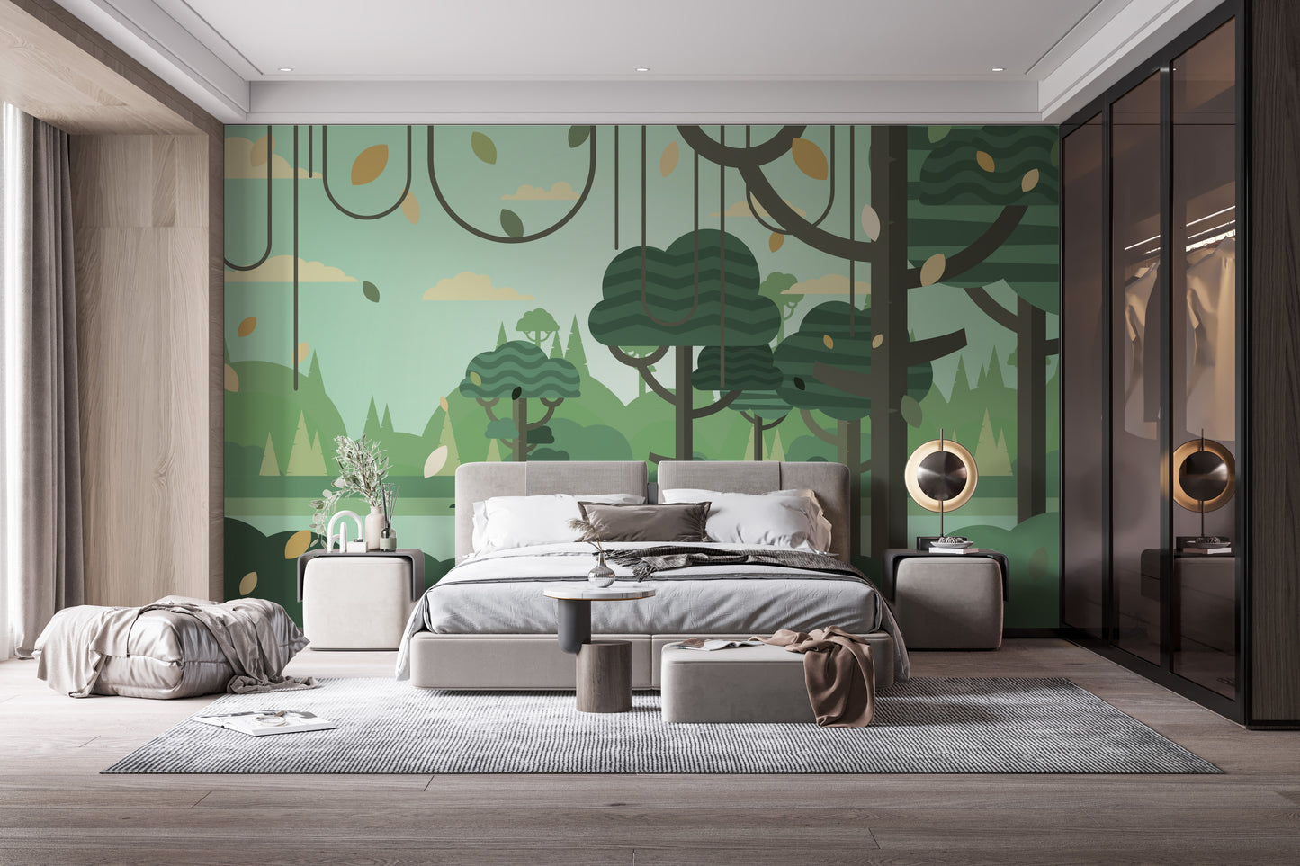 Forest Landscape Wallpaper Mural with Green Trees