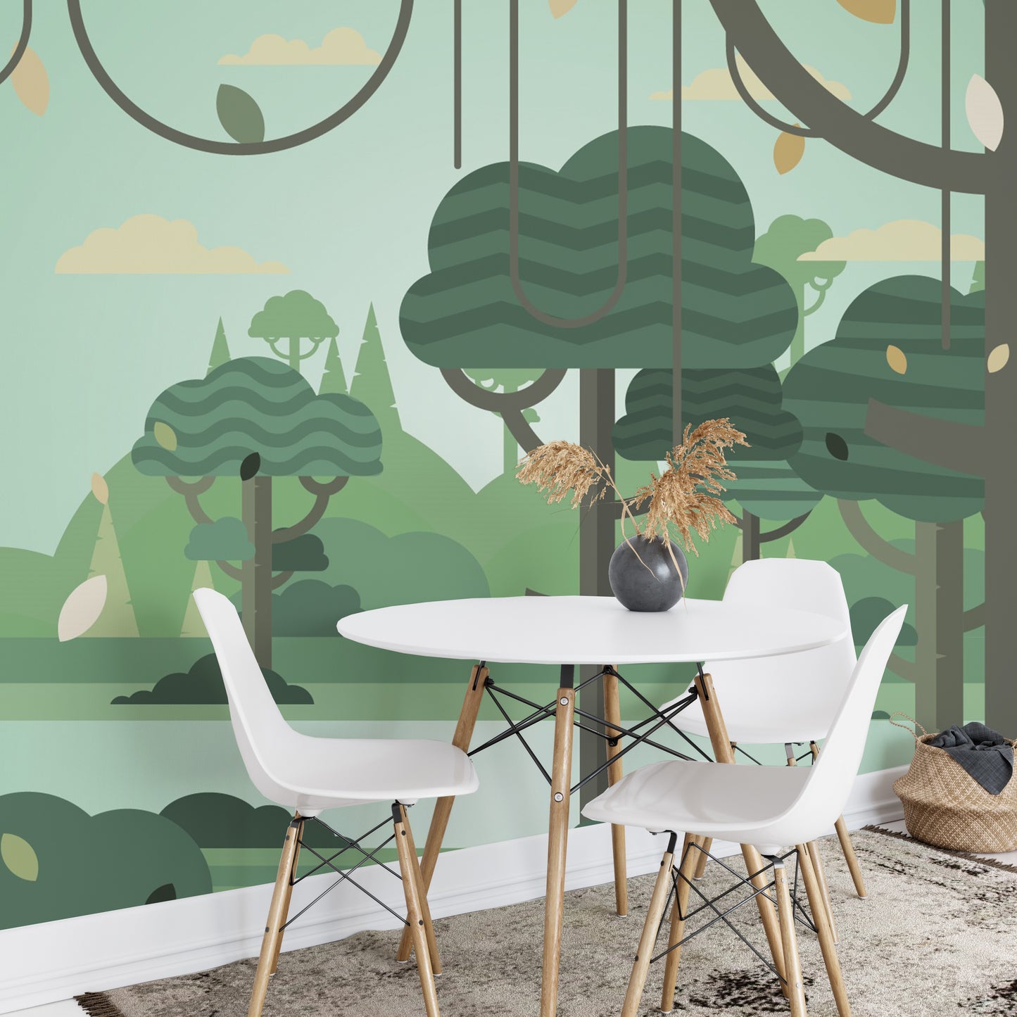 Green Silhouette Tree Wallpaper for Natural Interiors