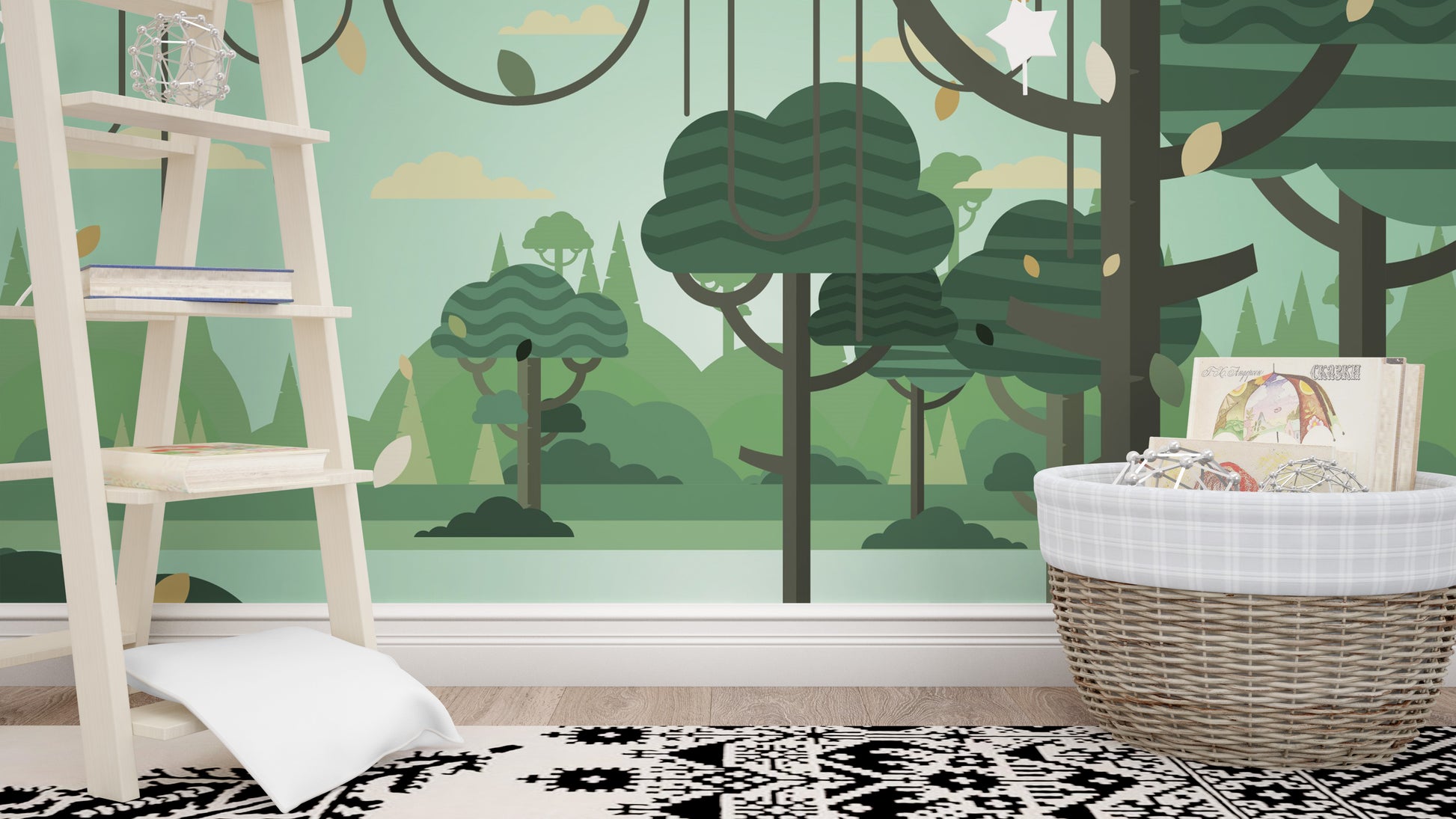 Nature-Inspired Green Forest Wallpaper Mural Design