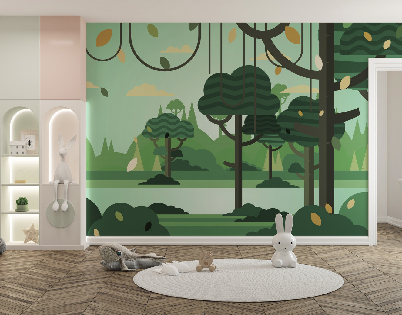 Green Silhouette Forest Wallpaper Mural for Walls